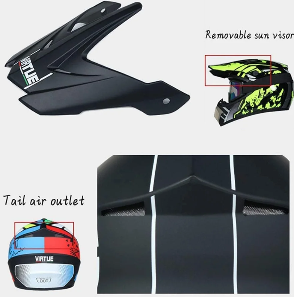 Casque de Motocross Double Sport Jeunesse Enfants Intégral Tout-Terrain Moto avec Lunettes Gants Masque