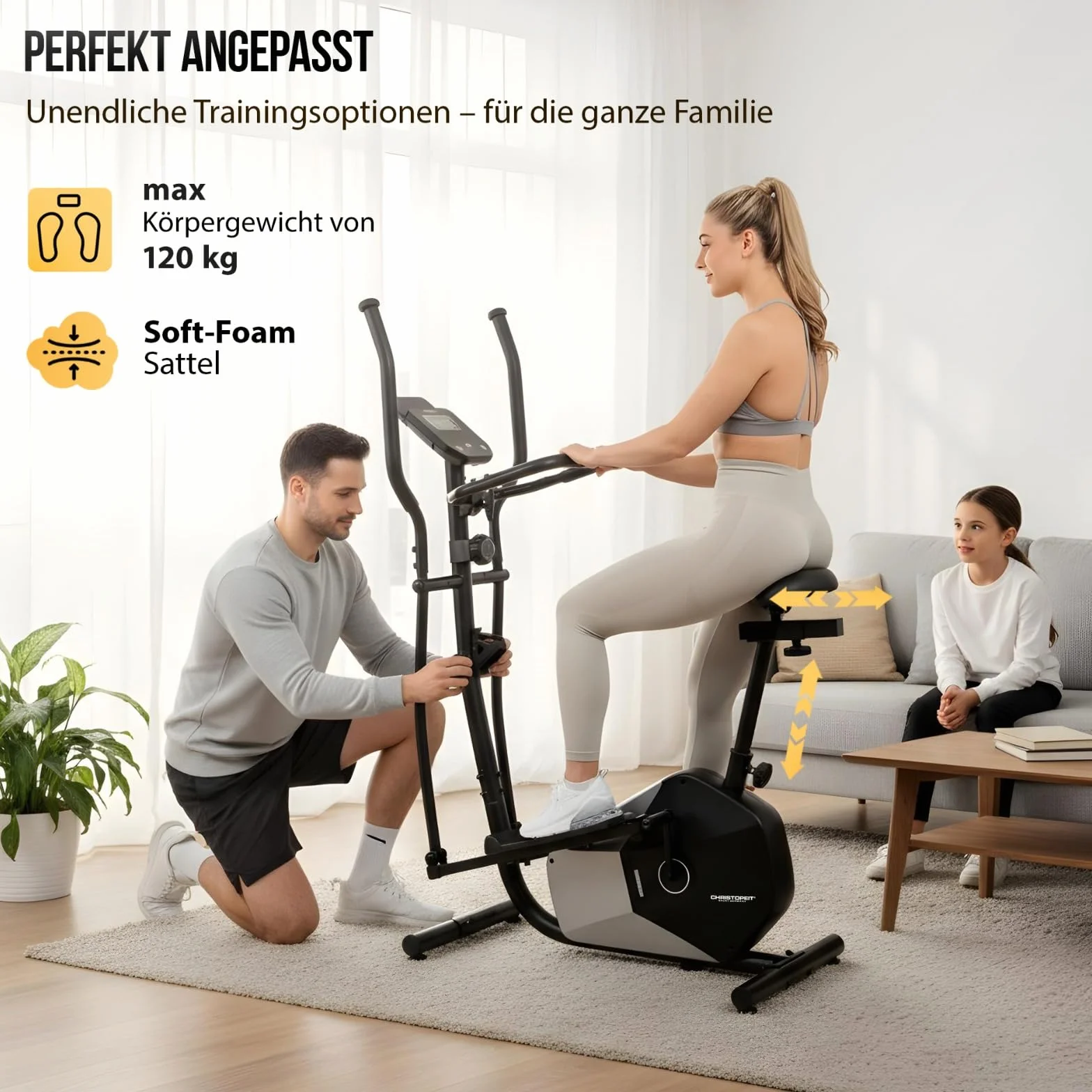 Christopeit Vélo elliptique CT 6 2 en 1 frein magnétique 7kg 8 niveaux résistance capteurs pouls support tablette