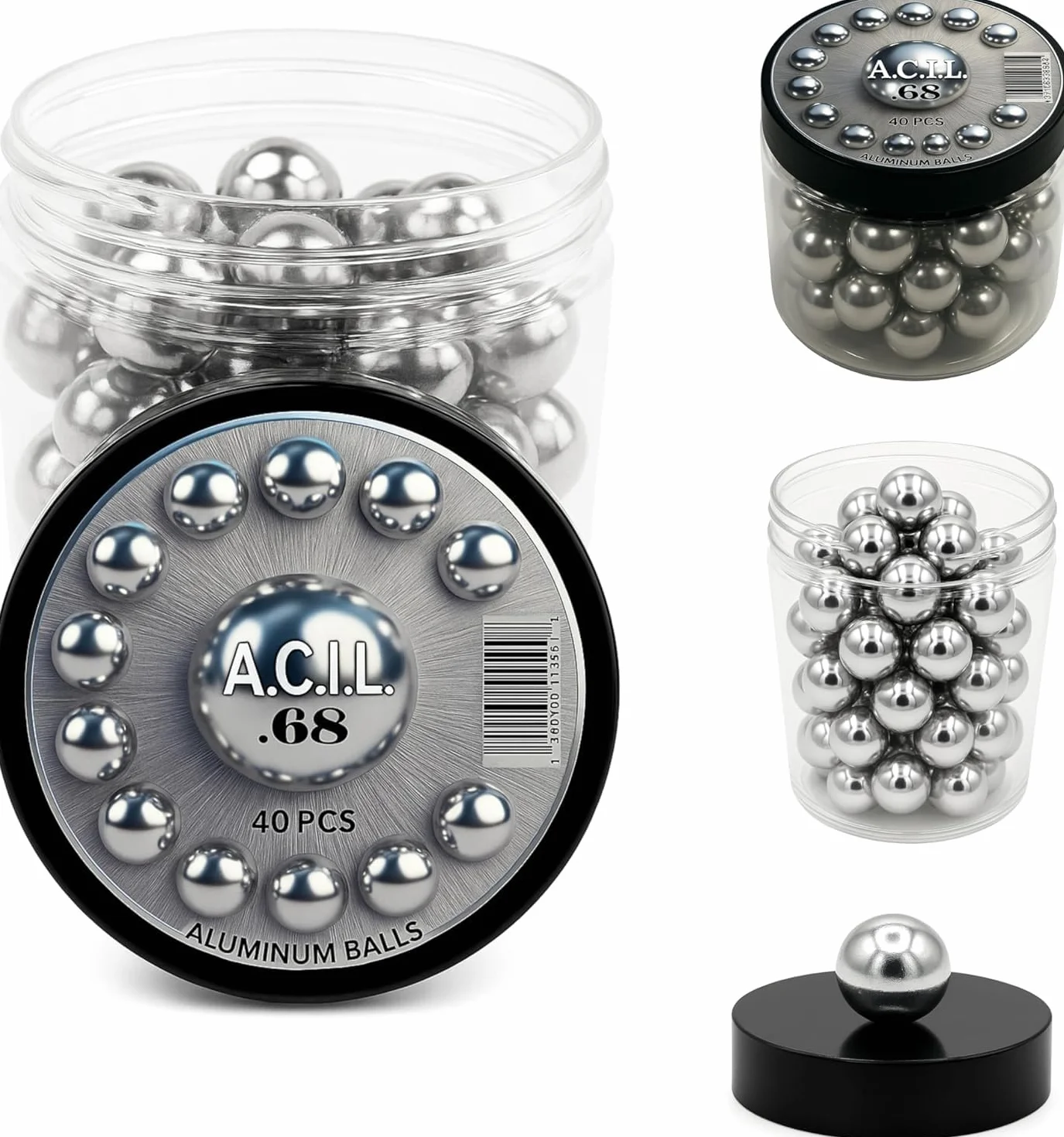 Aluminum Balls .68 Cal. Solid Reusable Paintballs Powerballs for Target Practice Training Defense Pistols (40 pcs)