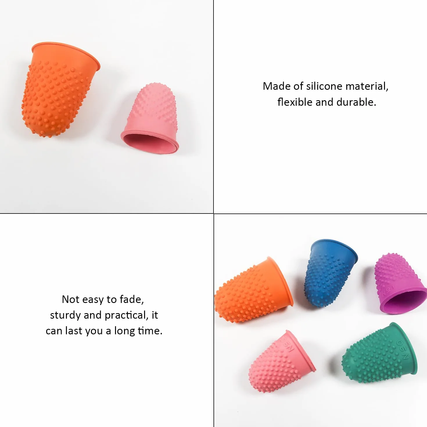 Protège-Doigts En Silicone, Doigtiers Antidérapants Longs Et Courts - Lot de 8 (Rose, Vert, Orange, Bleu, Violet, Rouge)