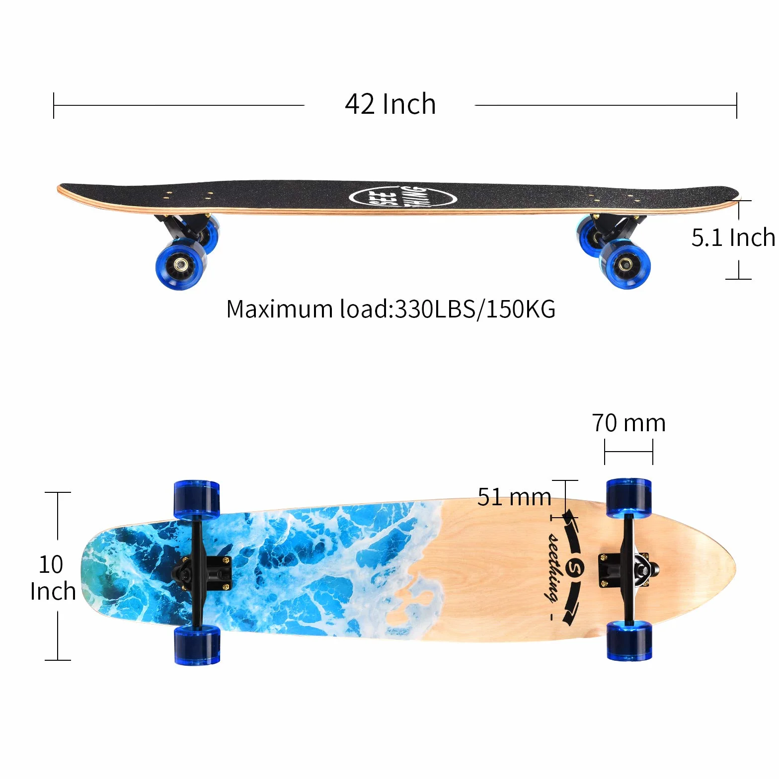 Longboard Skateboard Complet 106,7 cm Érable Croisière Free-Style Descente