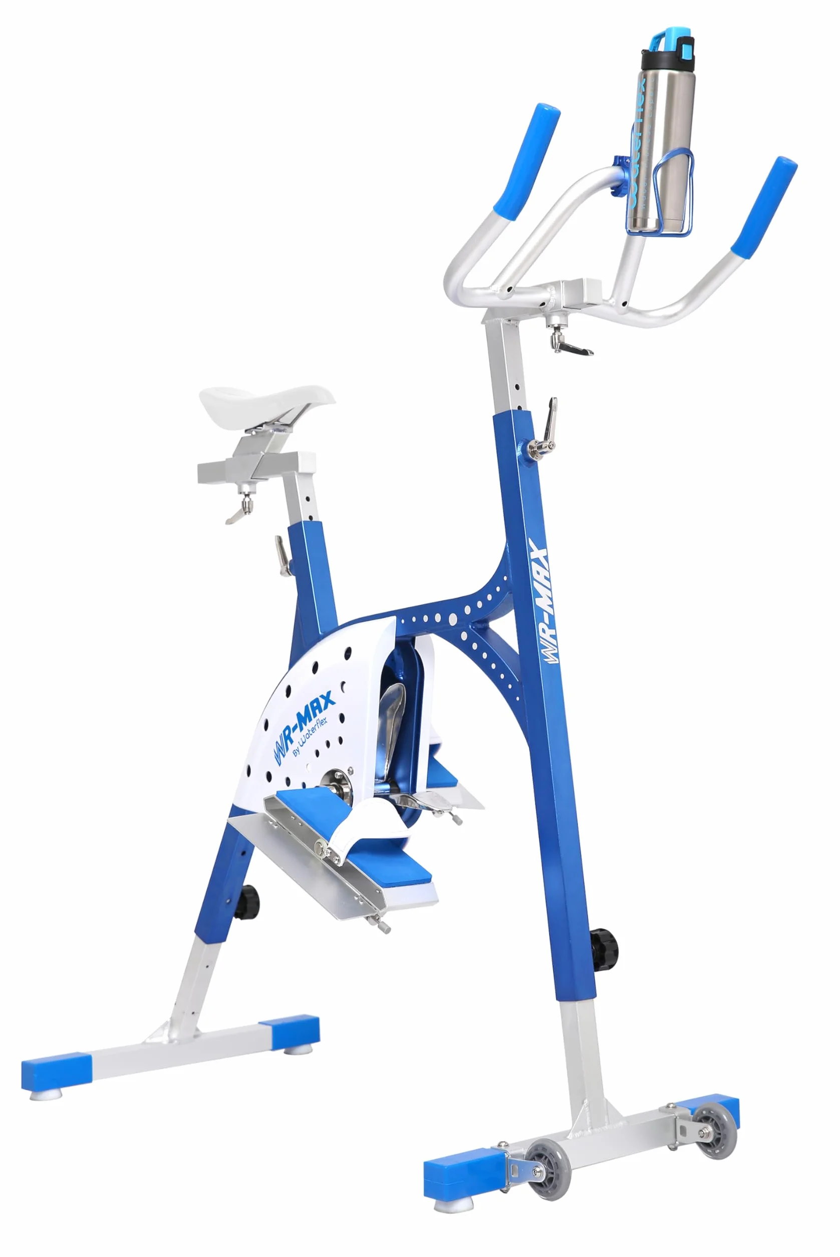 Waterflex Aquabike Aluminium WR Max WX-WRMAX1 - Vélo de Piscine Athléthique - Résistance Hydraulique - Effet Drait - Ergonomie Adaptative - Prof. 1,1-1,6m Bleu, Léger