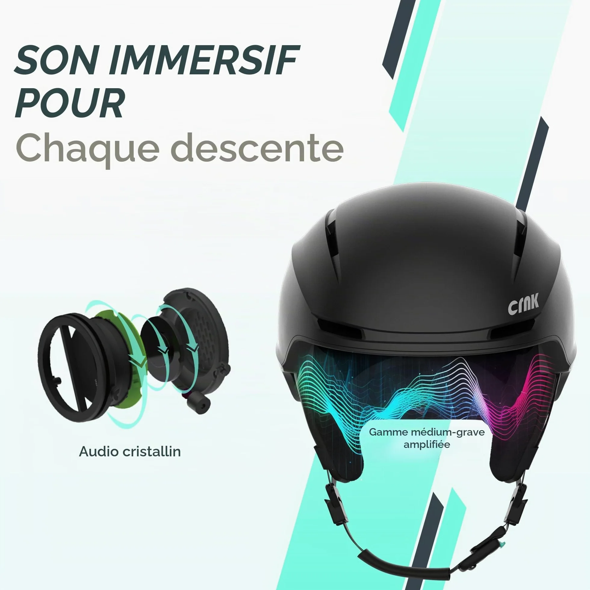 CRNK Skadi Casque de Ski Bluetooth - Casque Ski Homme - Casque Ski Femme - Casques de Ski - Casque Snowboard - Ski Homme - Casque de Ski Homme - Ski Bluetooth - Casque Ski Noir - Noise Cancelling