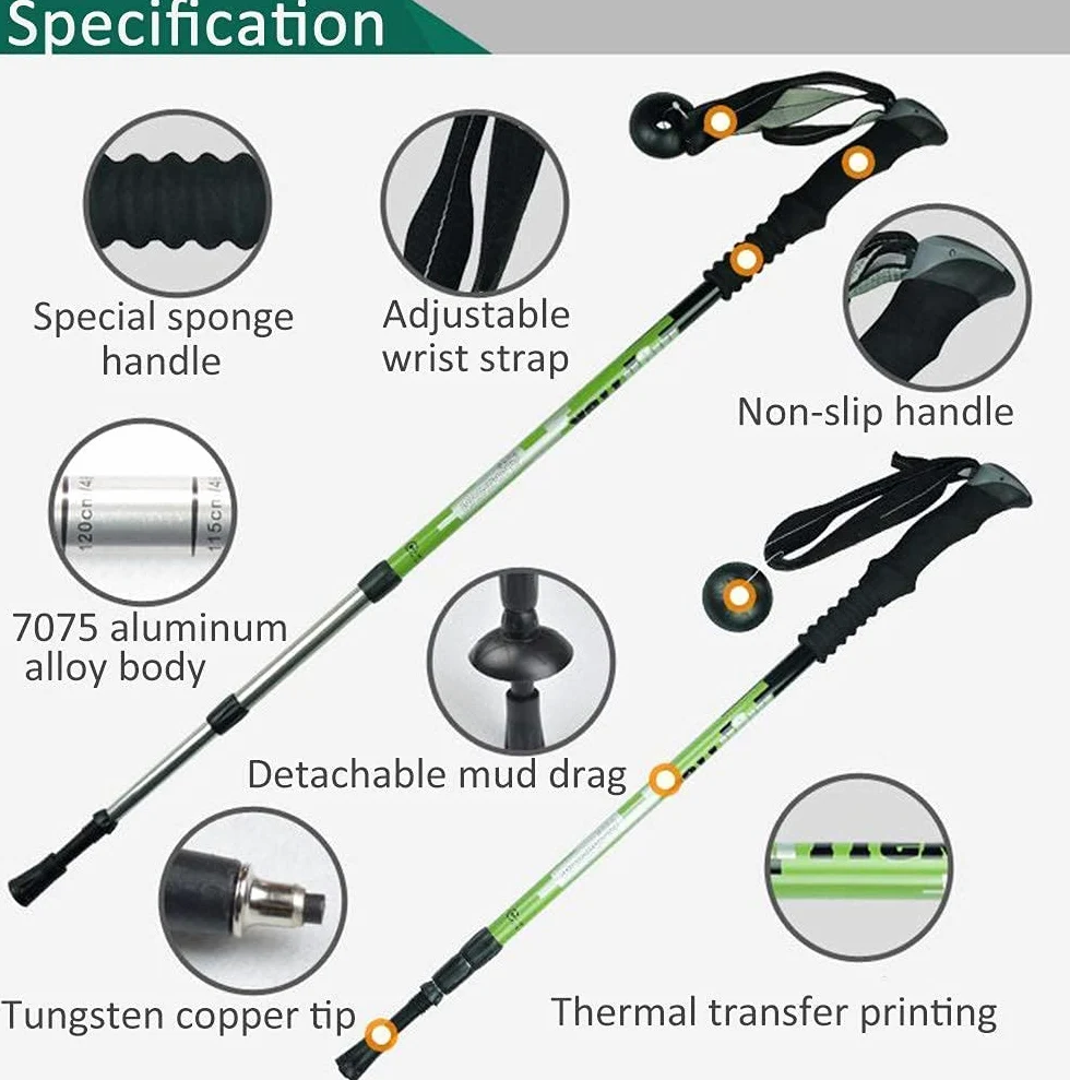 Bâton de randonnée 2 pièces Tige Droite en Alliage d'aluminium 7075 bâton de Ski de Fond Bloc d'absorption des Chocs bâton de Marche Simple télescopique Tungsten Co