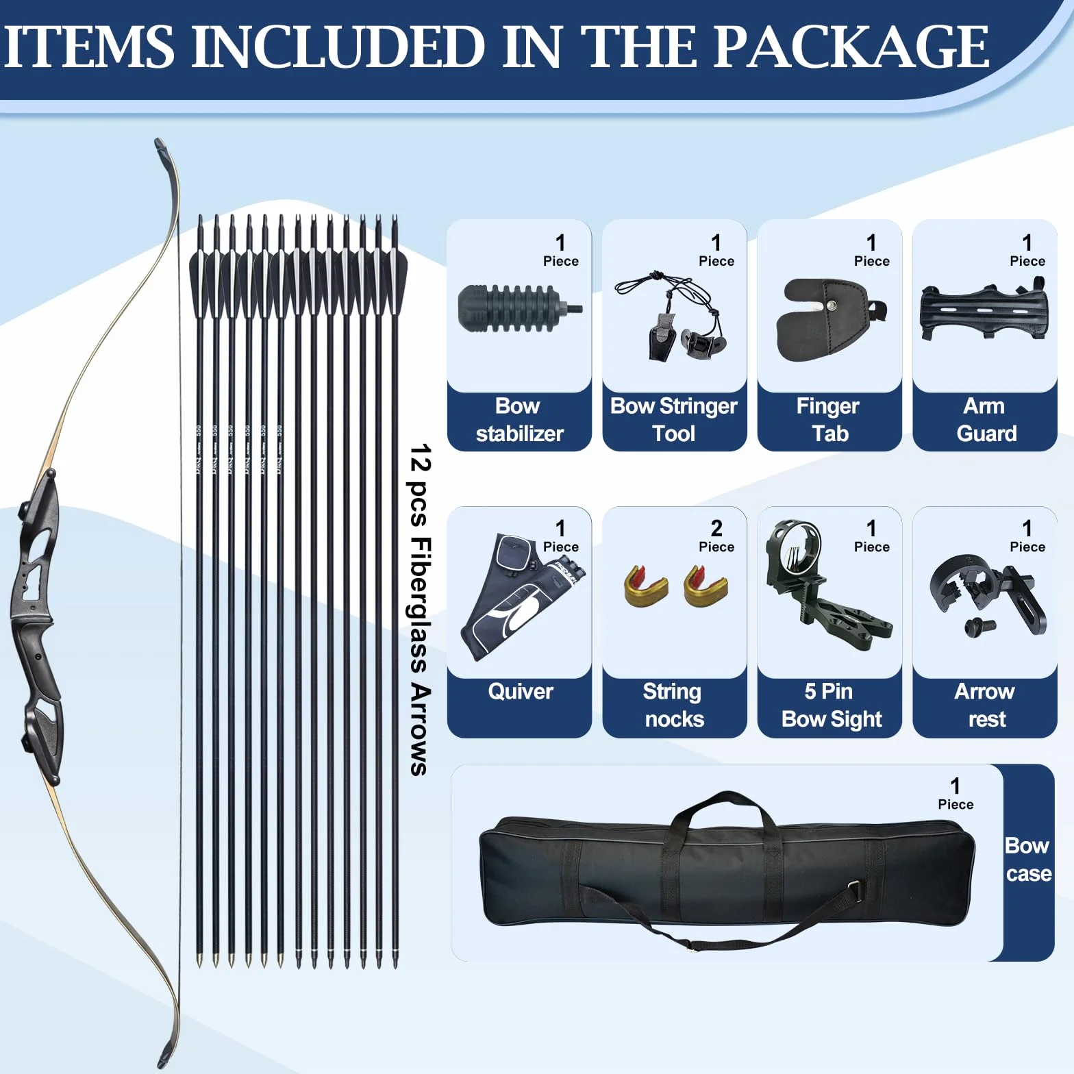 D&Q Arc de Chasse Adulte 30-45lbs avec 12 flèches pour Tir