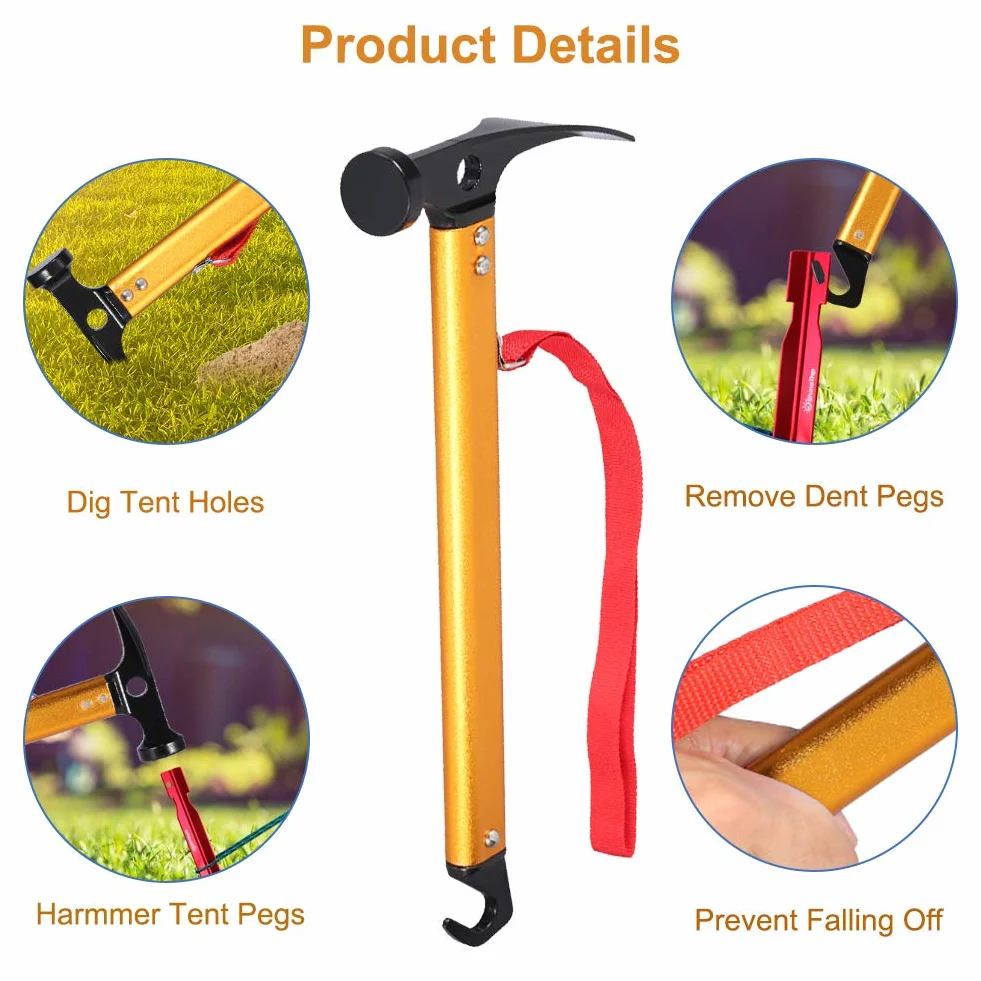 Keenso Marteau de Camping Marteau de Tente Maillet pour Piquets Portable Or
