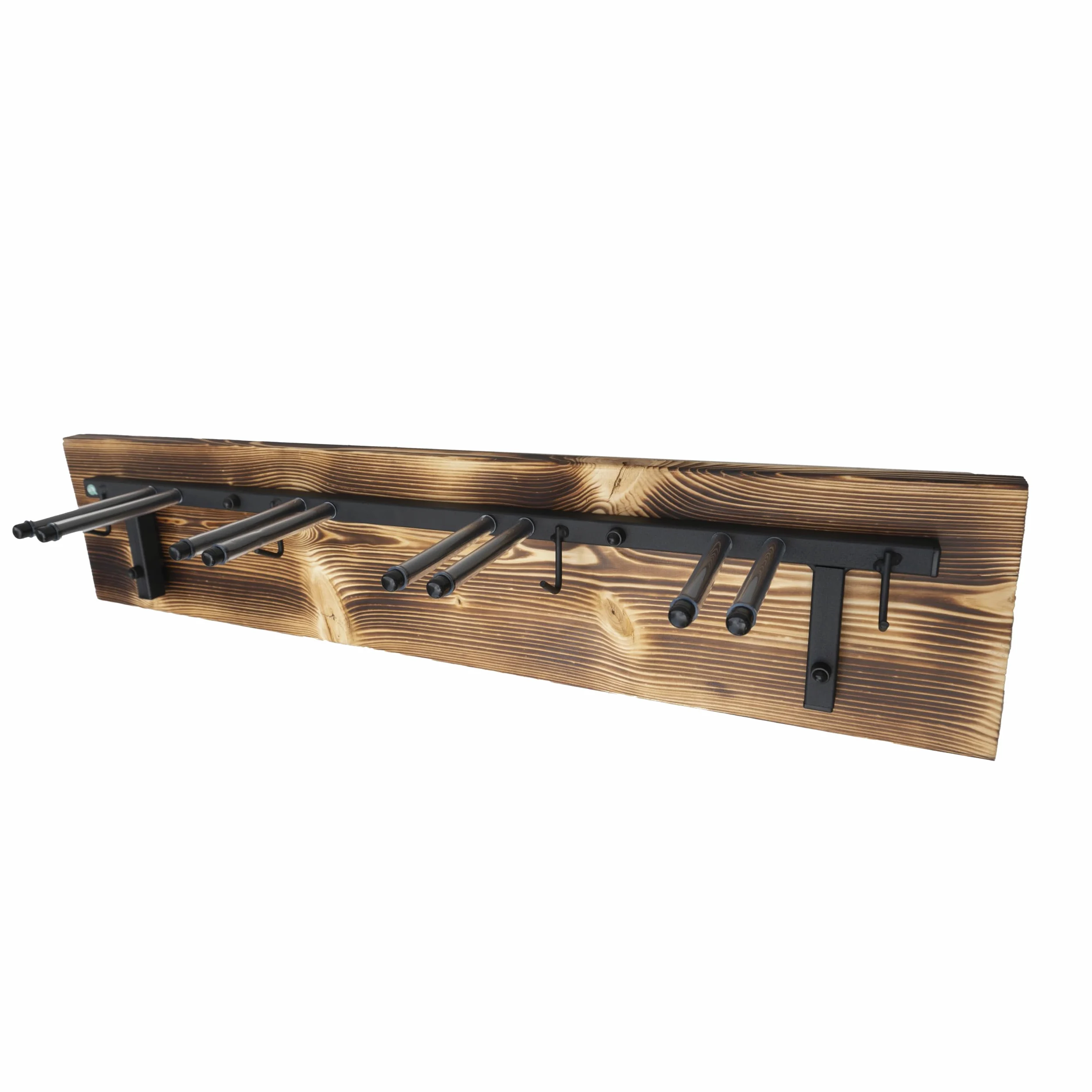 QLS Support mural pour skis S3 pour 4 paires de 83 cm en acier et bois avec crochets en bois pour bâtons de marche nordique, randonnée et ski