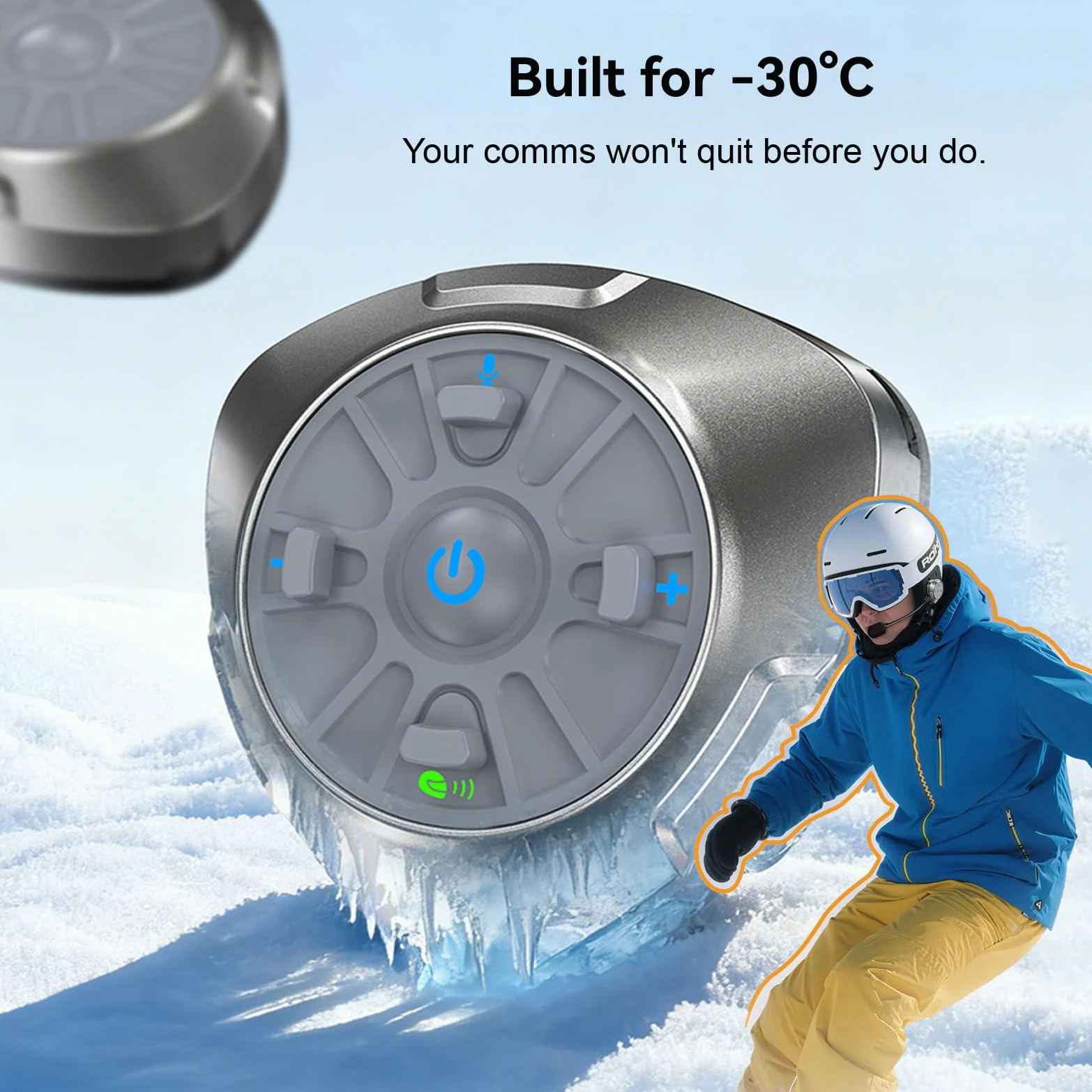 Casque de ski interphone Bluetooth avec microphone antibruit pour casque de ski, snowboard, appels mains libres et musique, système de communication bidirectionnel de portée 500 m, étanchéité IP56