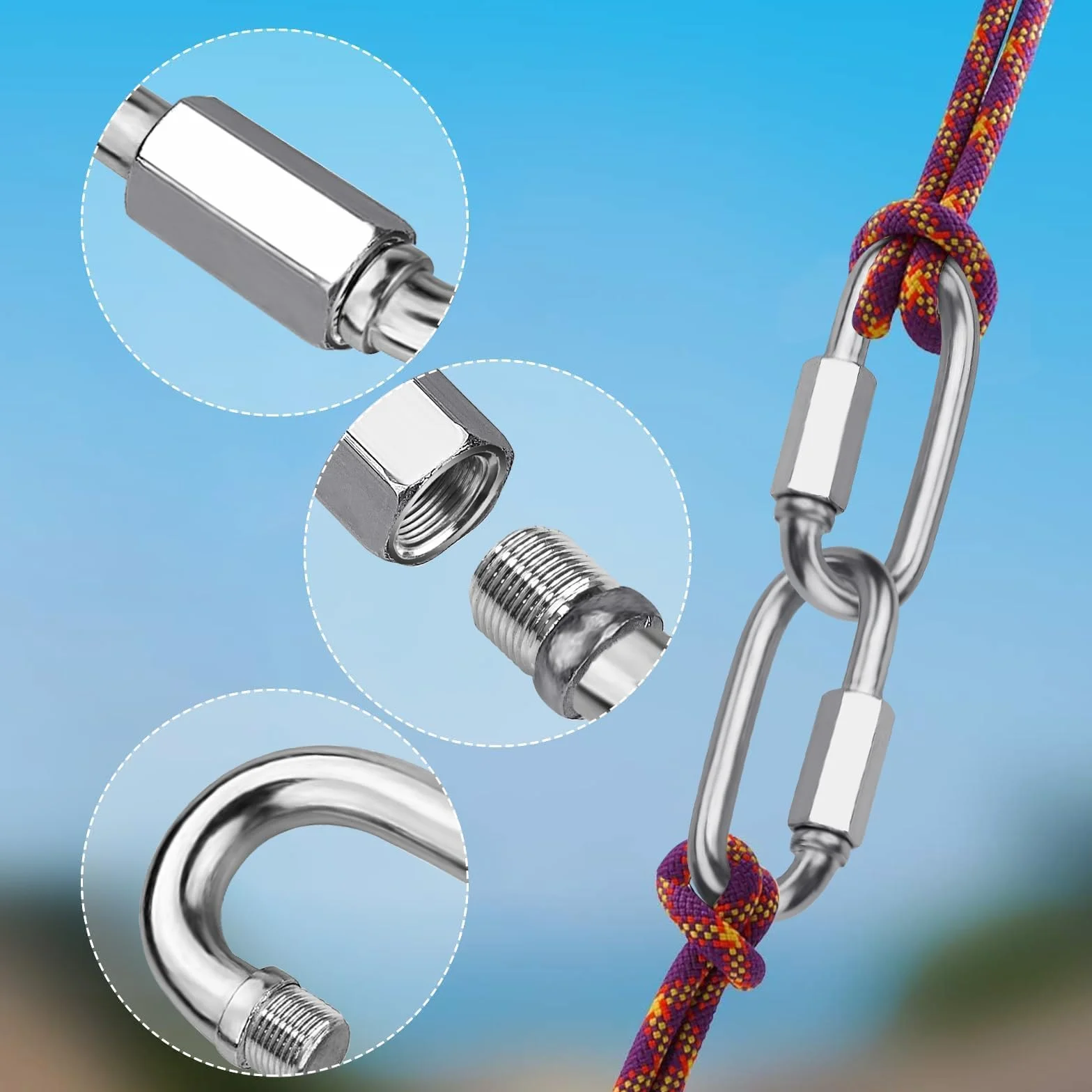 Maillon Rapide M6 V4A Mousqueton Vis Attache Rapide 5 Pièces pour Escursioni Pesca Campeggio