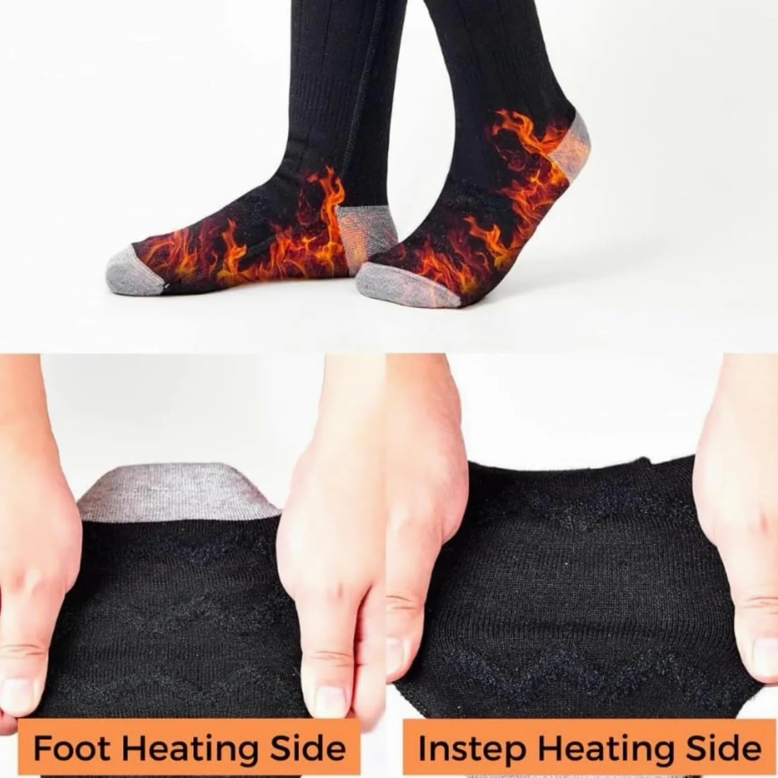Chaussettes de ski chauffantes électriques – 4 niveaux de température rechargeables double couche thermiques pour homme et femme