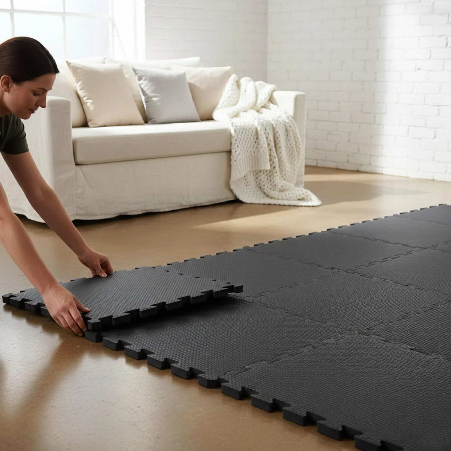 EYEPOWER Tapis de Protection Sol Fitness 30x30 cm Noir 9 Pièces Home Gym