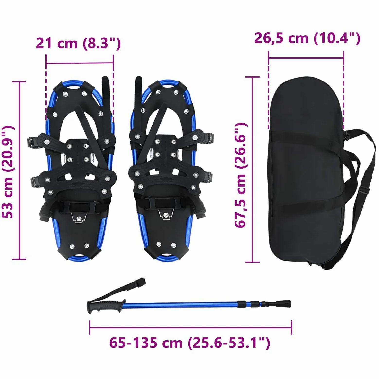 Raquettes à Neige 3 en 1 avec bâtons de randonnée Bleu et Noir Raquettes à Neige Bleu,42021422