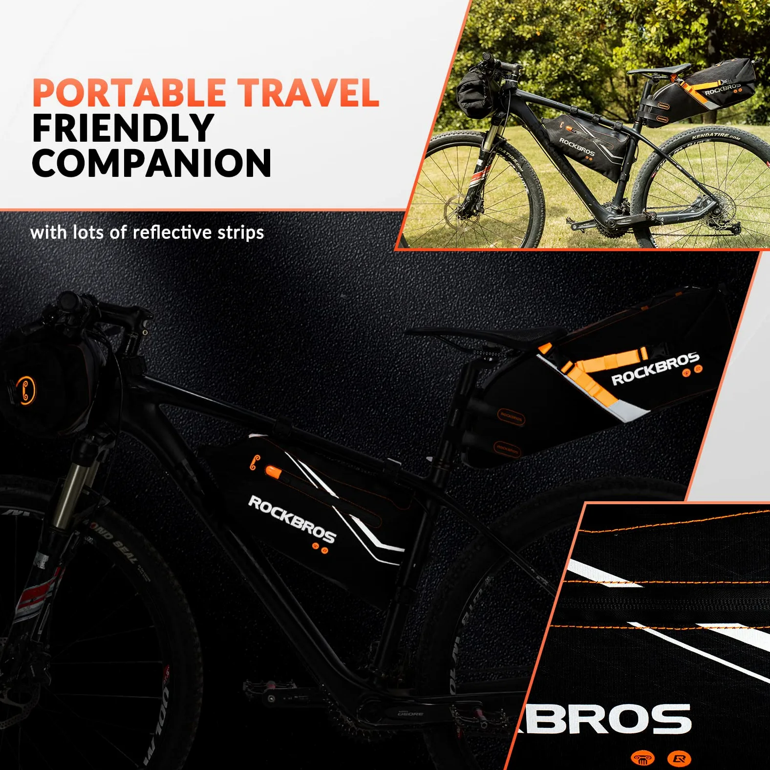 ROCKBROS Set de Sacoche de Vélo : Sacoche de Guidon + Sacoche de Selle, Bikepacking 3,5L + 10L Grande Capacité Étanche, Noir Orange