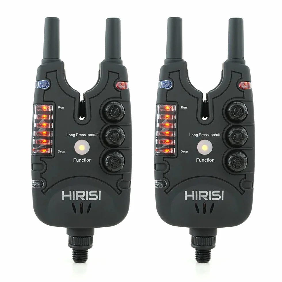 Hirisi Tackle Alarme de touche étanche pour pêche à la carpe avec 9 LED et réglage de la tonalité du volume et de la sensibilité, accessoires de pêche