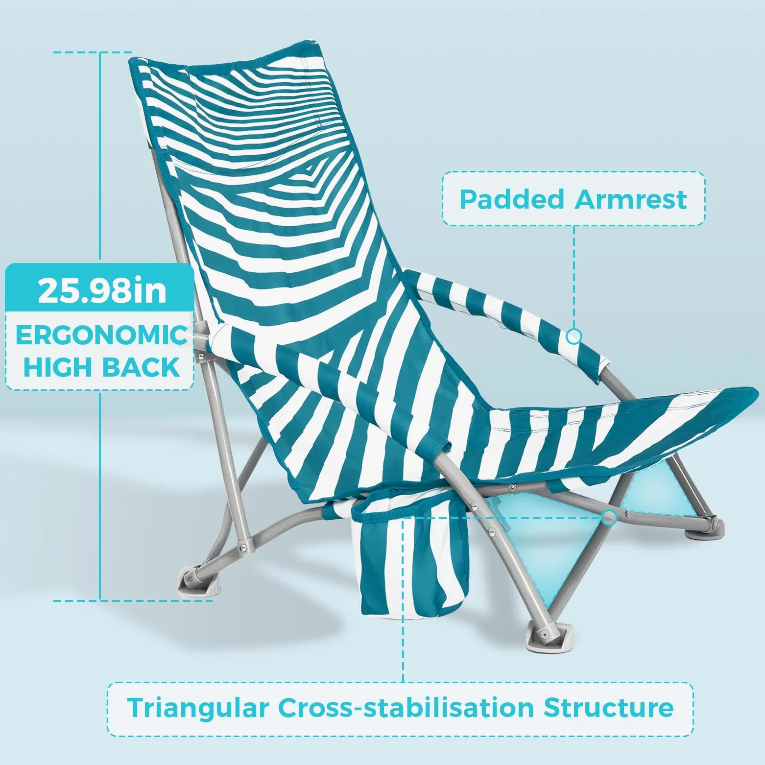#WEJOY Chaises de Plage Basses pour Adultes - Chaise de Plage légère avec Porte-gobelet - Chaise de Plage Portable Robuste avec Sac de Transport pour extérieur, pelouse, Camping, Voyage, Pique-Nique,