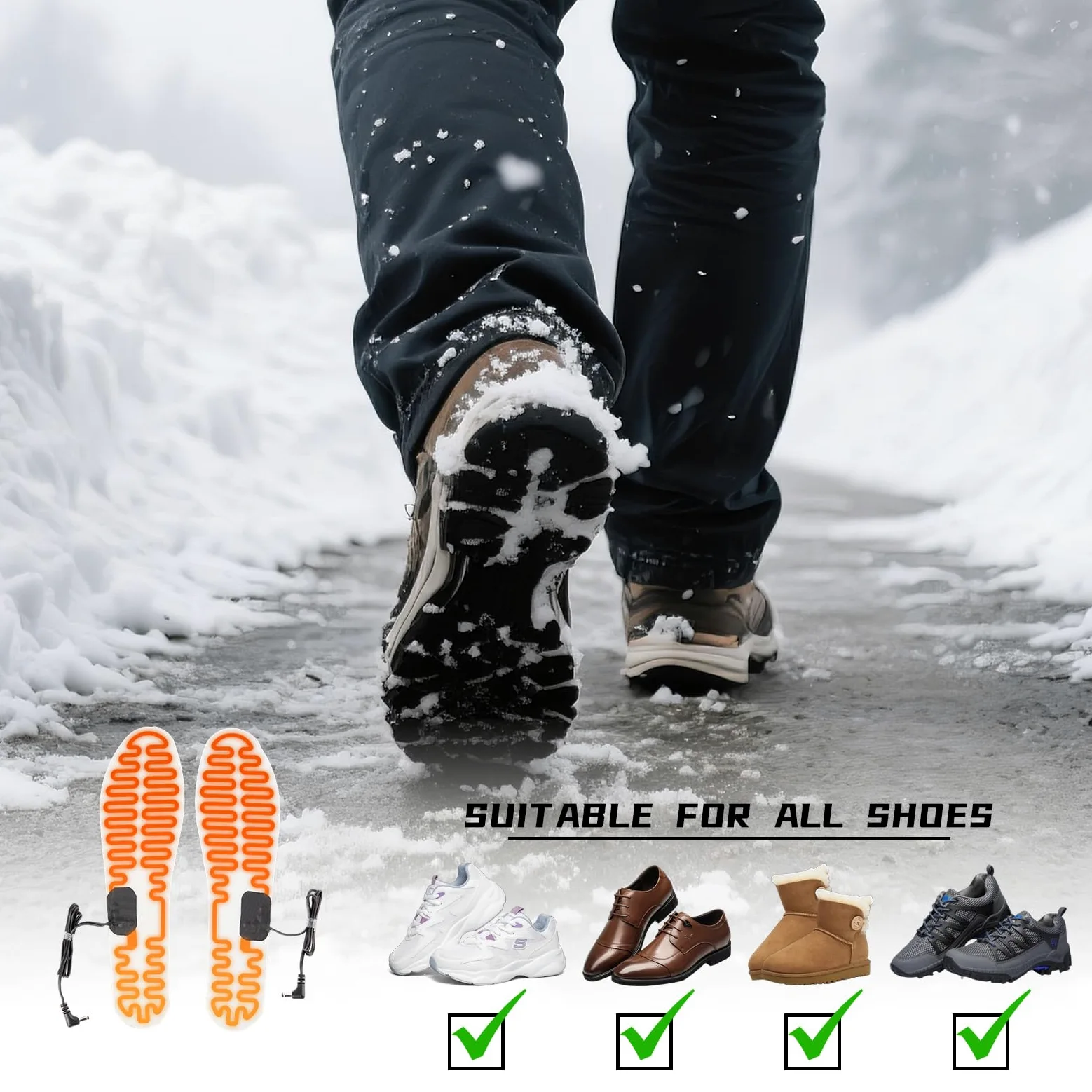 XCMAN Semelles chauffantes réglables en métal pour homme et femme, 3 000 mAh rechargeables, chauffe-pieds avec 3 réglages de température