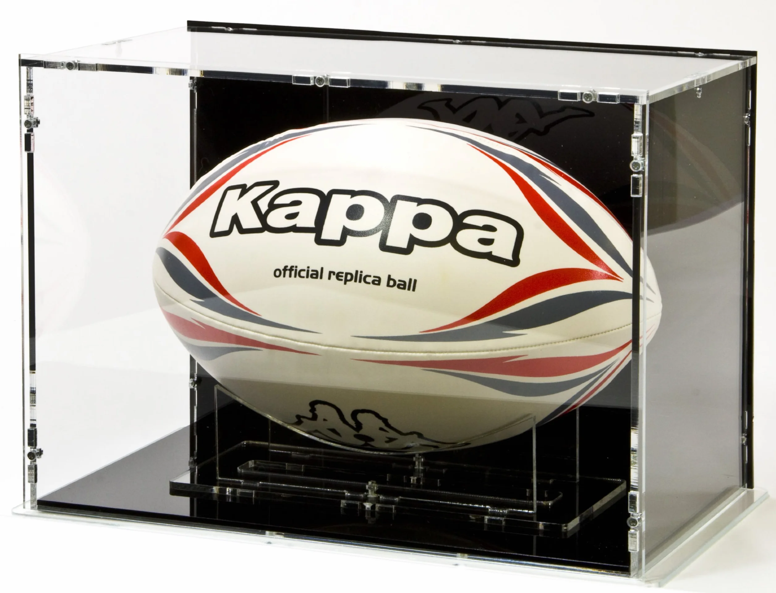 Sora Vitrine de Ballon de Rugby Taille 5 avec Base Noire et Panneau Arrière Noir