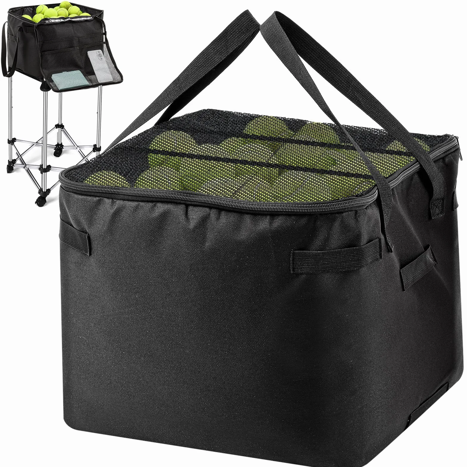 Aliceset Panier de balles de tennis avec poches latérales - Sac de rangement portable de rechange léger pour balle de baseball, tennis de table, cadre non inclus