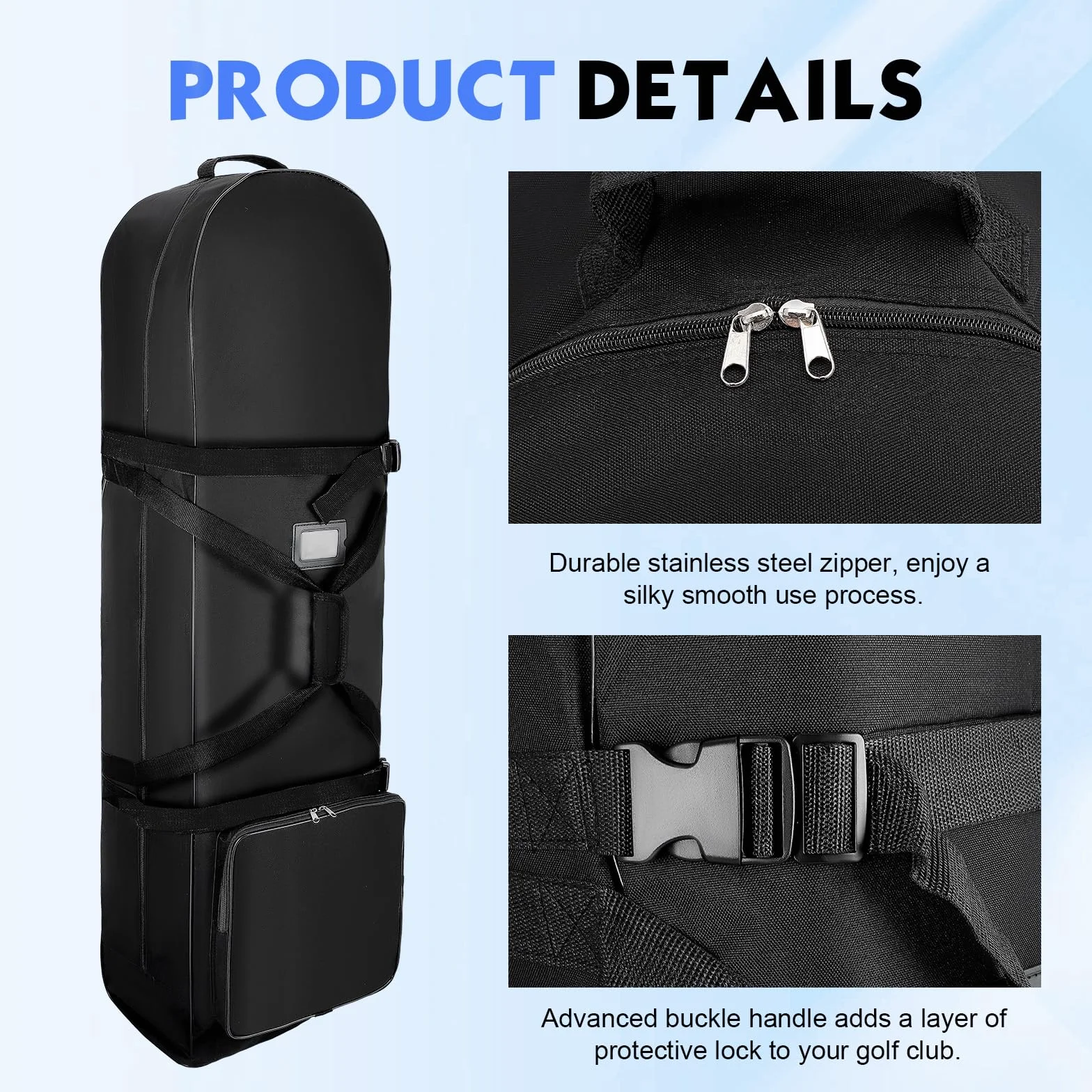Sac de Voyage Golf avec Roues 128x38x23cm Oxford 900D Pliable Résistant à l'Eau Noir
