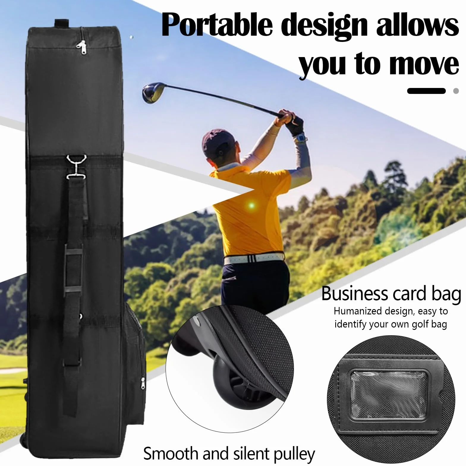 Sac De Club De Golf Imperméable 600D avec Roulettes Housse De Voyage Protection Extérieure