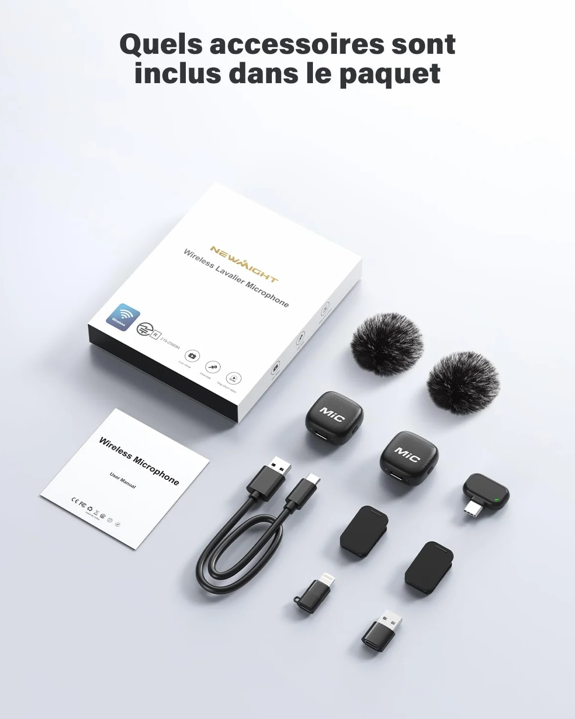 Newmight Micro Cravate sans Fil avec Fixation Magnétique, Réduction de Bruit, 30M Portée, Compatible iPhone/Android/PC