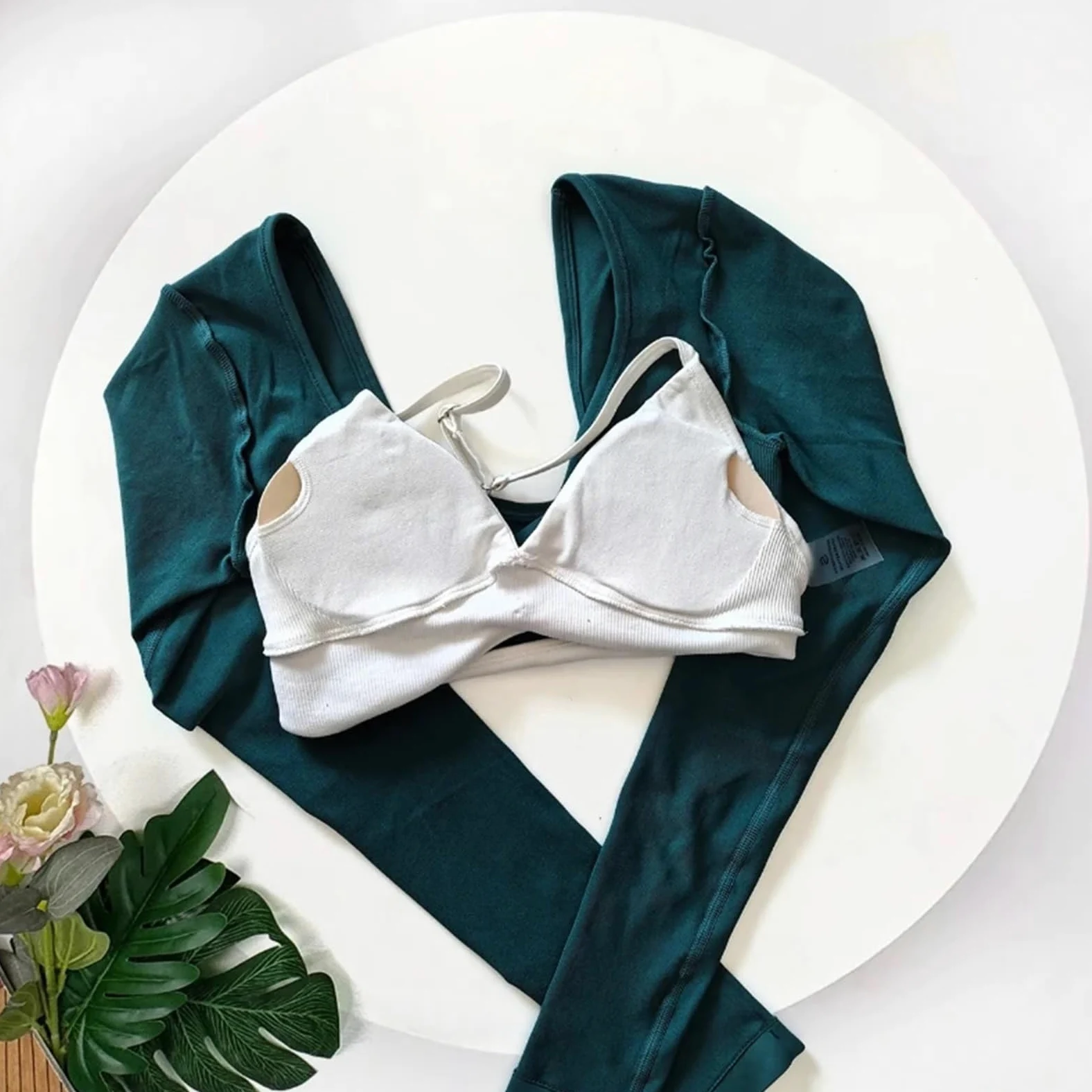 Ensemble Yoga Femme Haut Court de Yoga for Femmes, 2 pièces, Gilet à Manches Longues, Dos Ouvert, Chemises Fitness avec Coussinets, Haut d'entraînement sans Couture