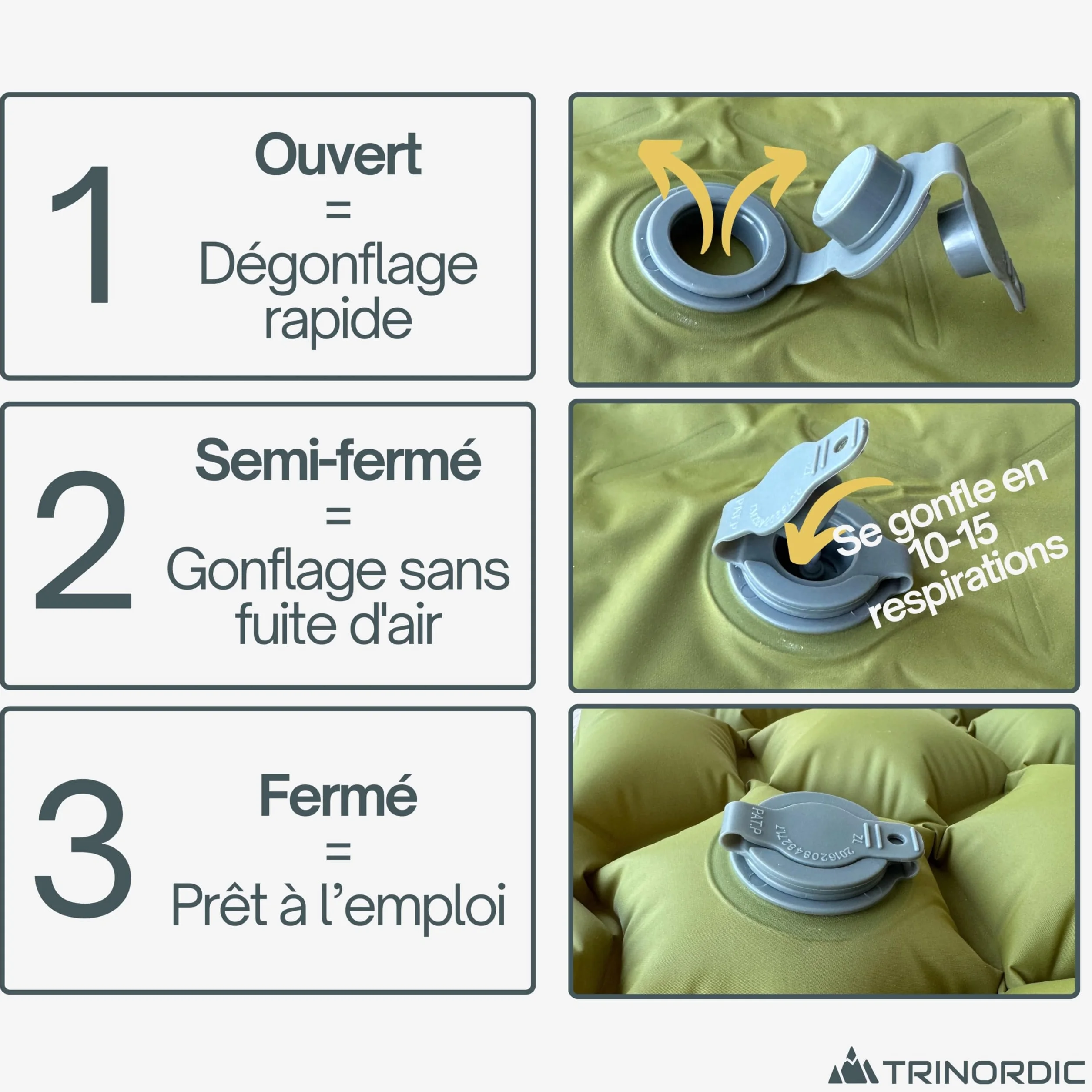 TRINORDIC Tapis de Camping Gonflable Ultraléger avec Oreiller - Matelas Pneumatique Simple pour Confort Optimisé