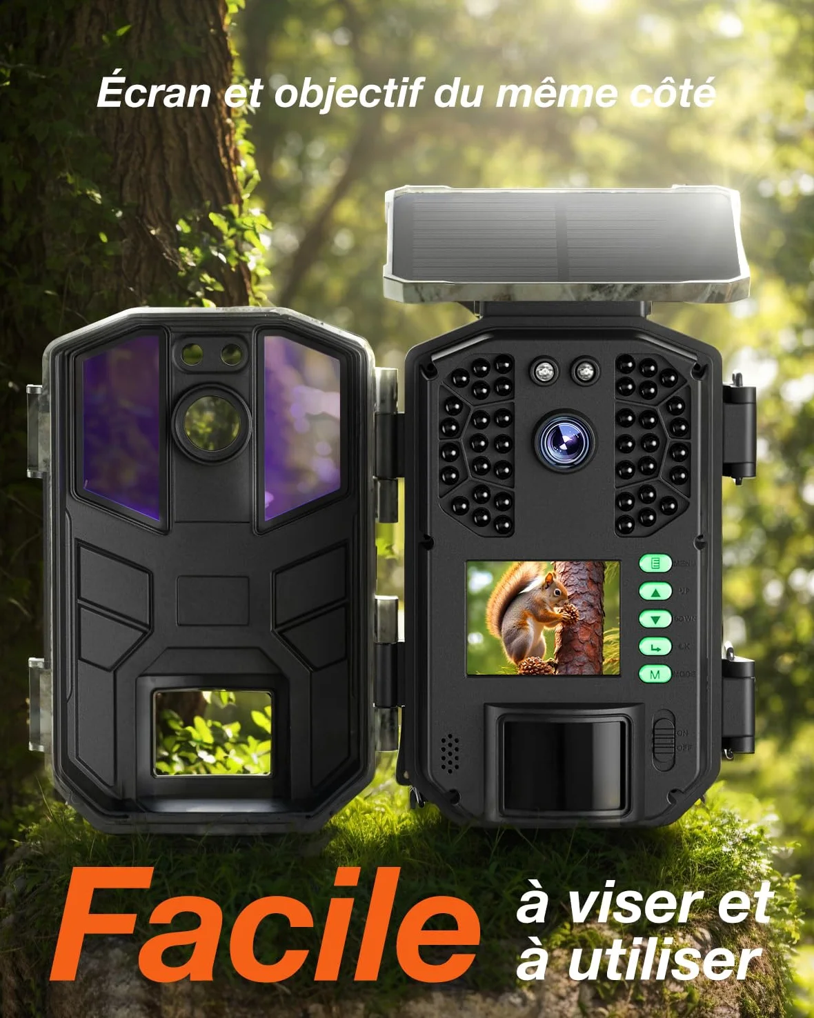 iZEEKER Solaire WiFi Caméra de Chasse, 4K 64MP Bluetooth Caméra de Chasse avec Vision Nocturne, 0,1s Temps de Déclenchement Activé par Mouvement, 5200mAh Batterie
