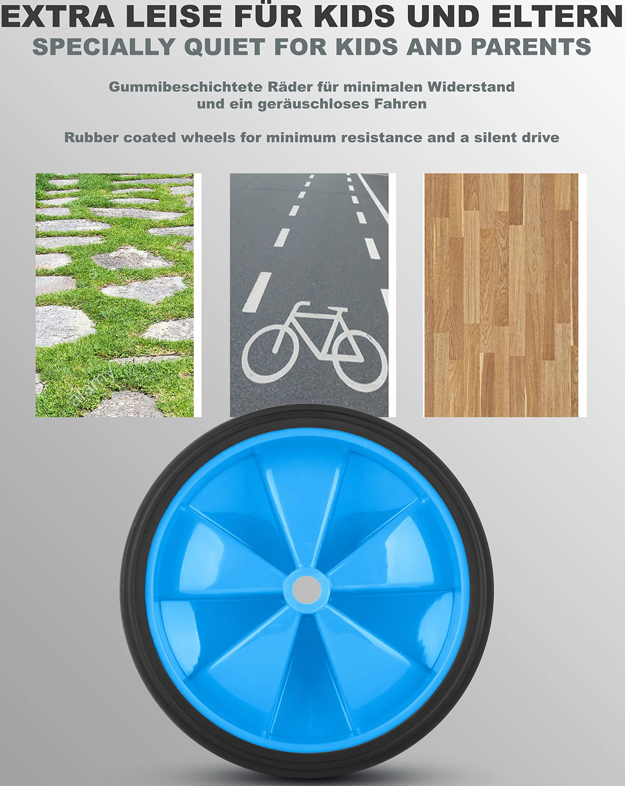 PROMETHEUS BICYCLES Petite roue velo enfant universel 12 14 16 18 pouces Stabilisateurs velos acier pneus caoutchouc bleu