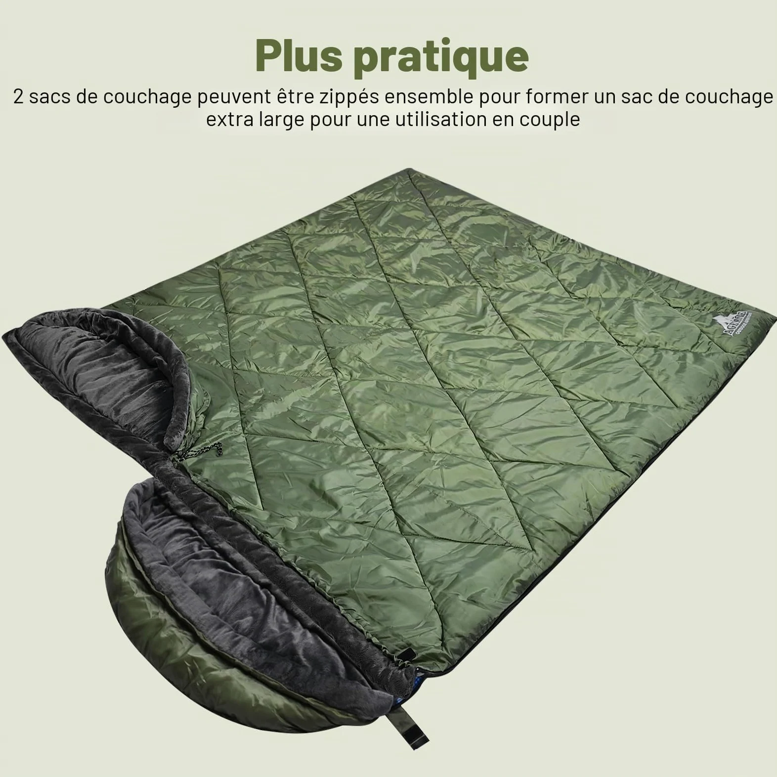 Sac de couchage en flanelle de coton avec capuche doublée en polaire, sac de couchage imperméable XL pour adultes, sac de couchage par temps froid, pour camping, randonnée ou randonnée, 3 à 4