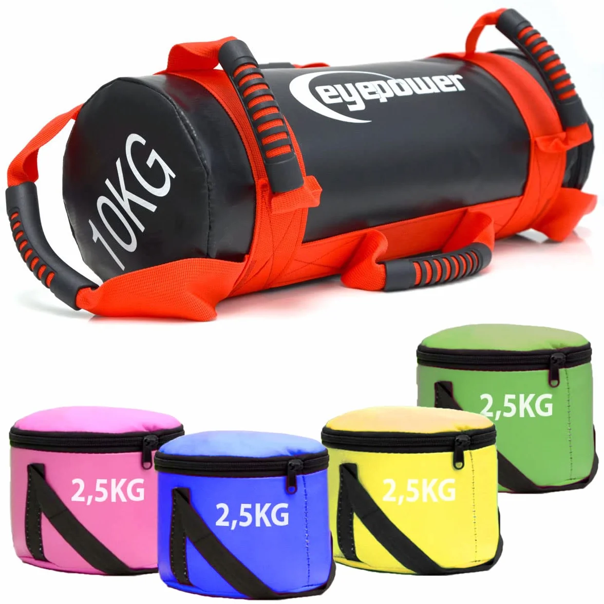 EYEPOWER 2,5-10kg Power Bag de Musculation 17x45cm Sac de Sable Sandbag Rouge