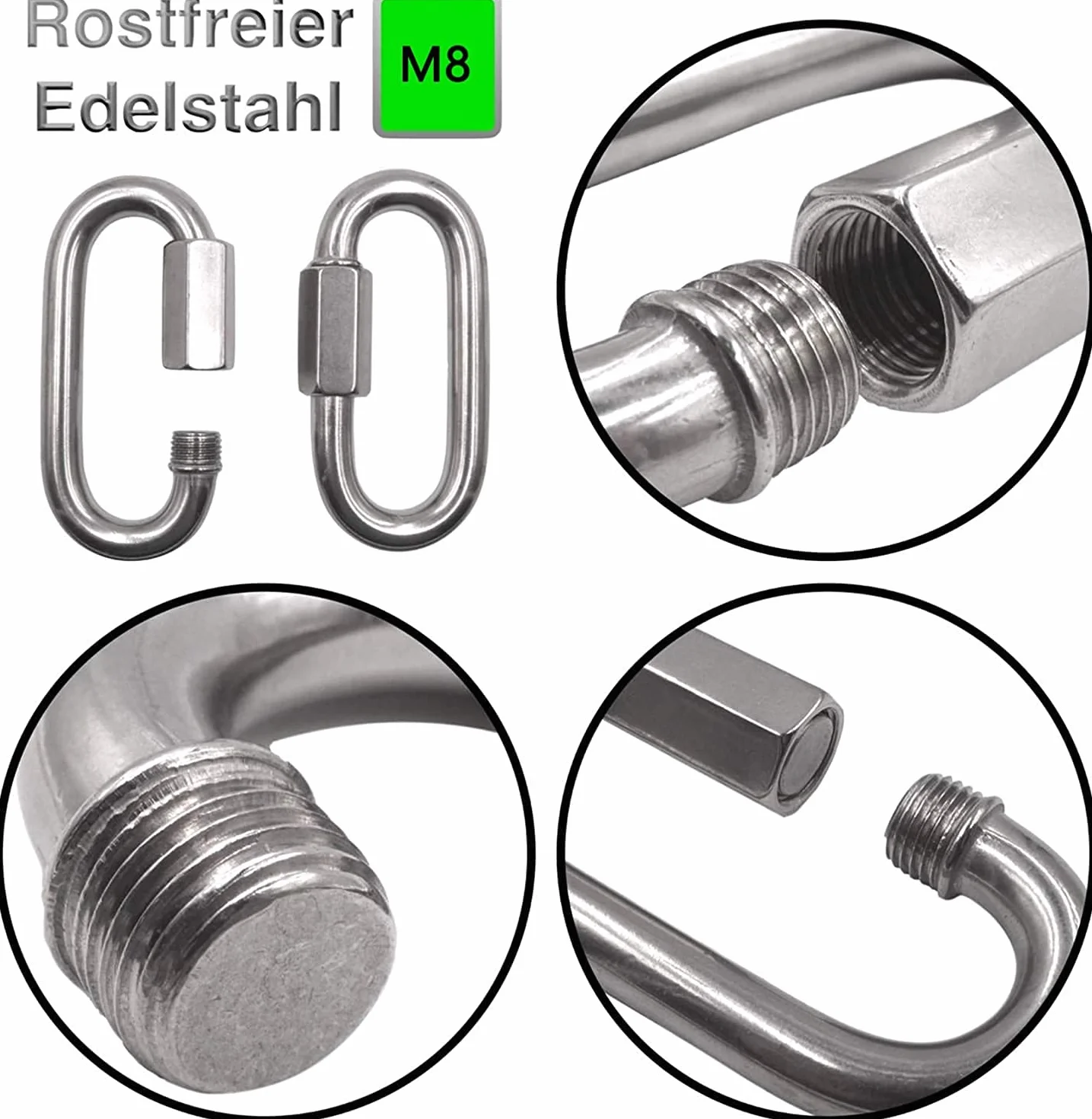 Lot de 3 mousquetons à vis M8 en Acier Inoxydable - Maillon d'urgence LATRAT