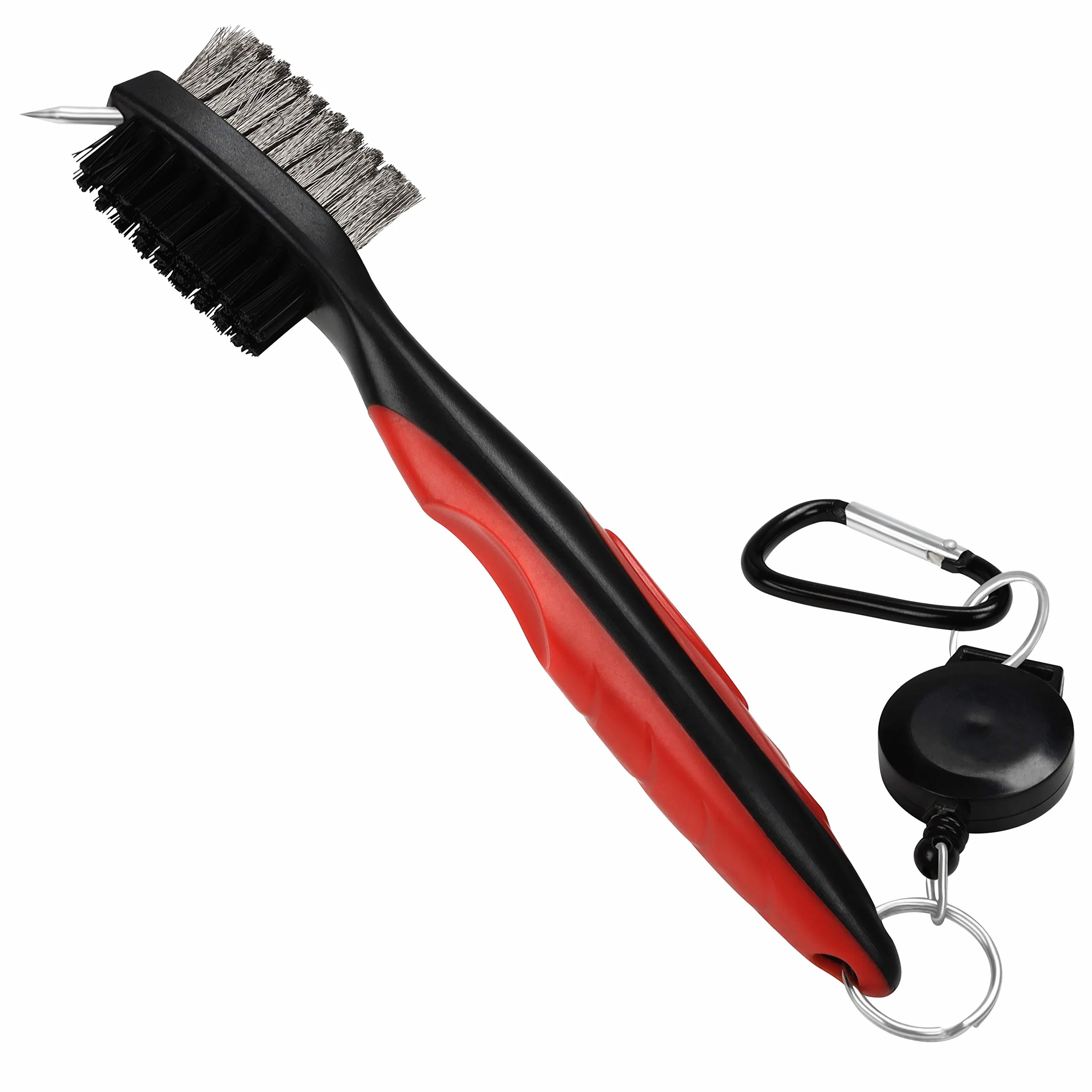 K&V GOLF Brosse pour Club de Golf et Rainures Brosse à Double Coté Nylon & Acier avec Pics pour Nettoyer Surface & Rainures de Club - Fournie avec Fermoir (Mousqueton) pour l'Accrocher Facilemen