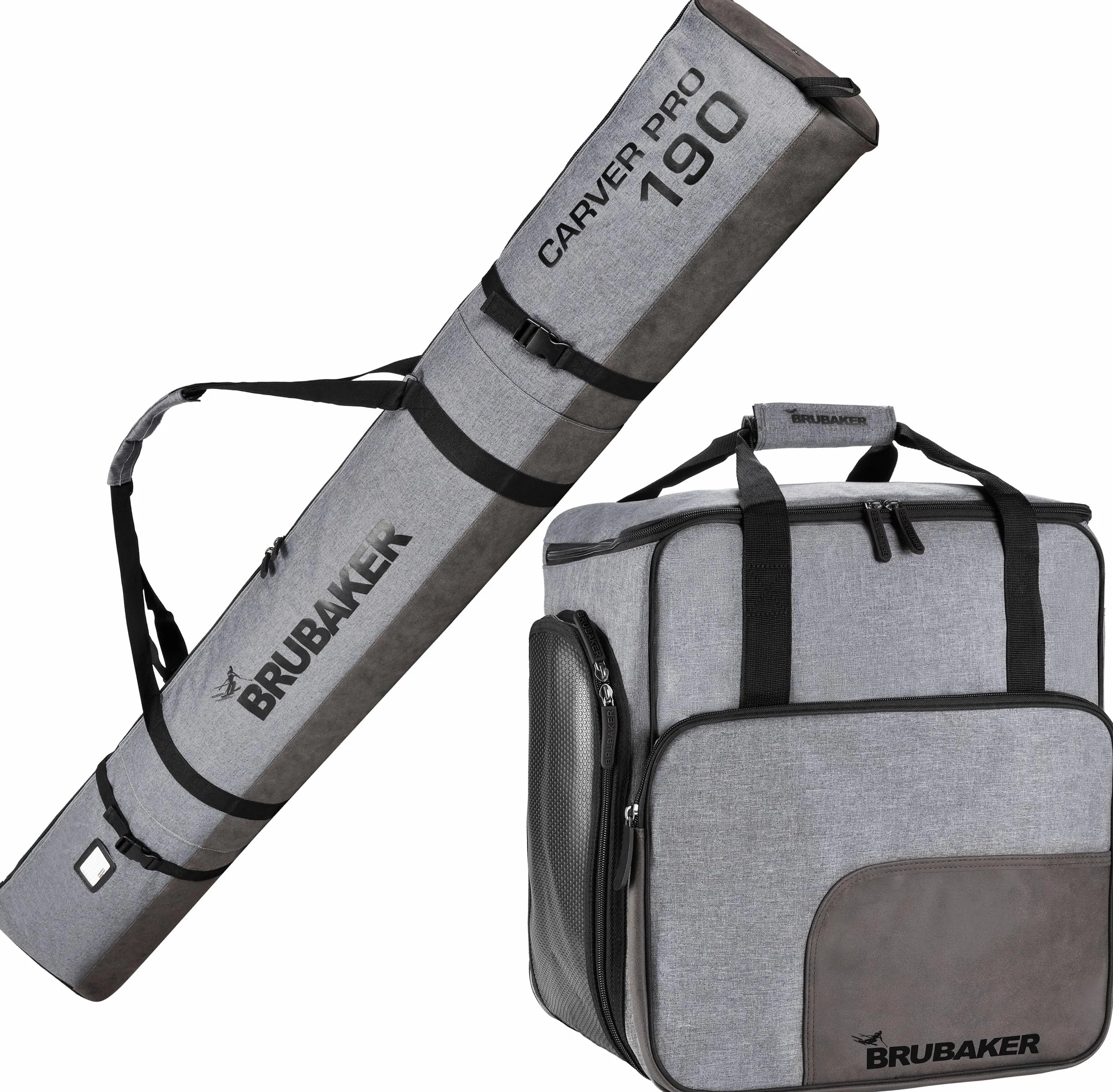 BRUBAKER Set de Ski Carver Performance Housse à Skis Sac à Chaussures Ski 1 Paire Skis Bâtons Chaussures Casque Gris chiné Noir