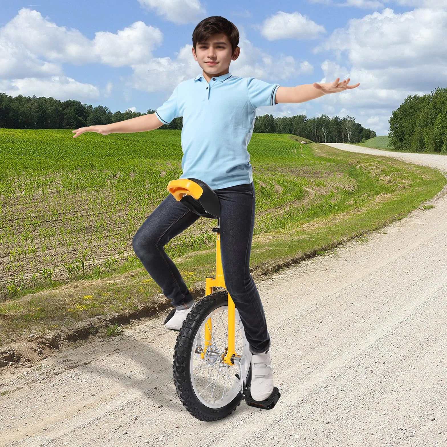 Monocycle 16 pouces Béquille Unicycle Vélo avec poignées Hauteur réglable 71-81 cm