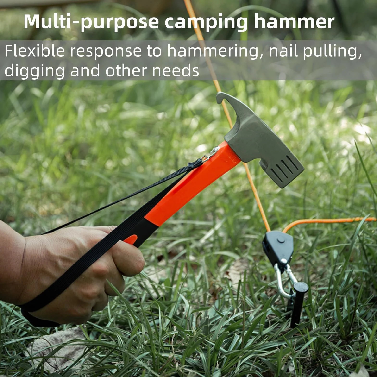 Marteau de camping extracteur de piquets de tente en acier haute teneur en carbone 30,5 cm orange