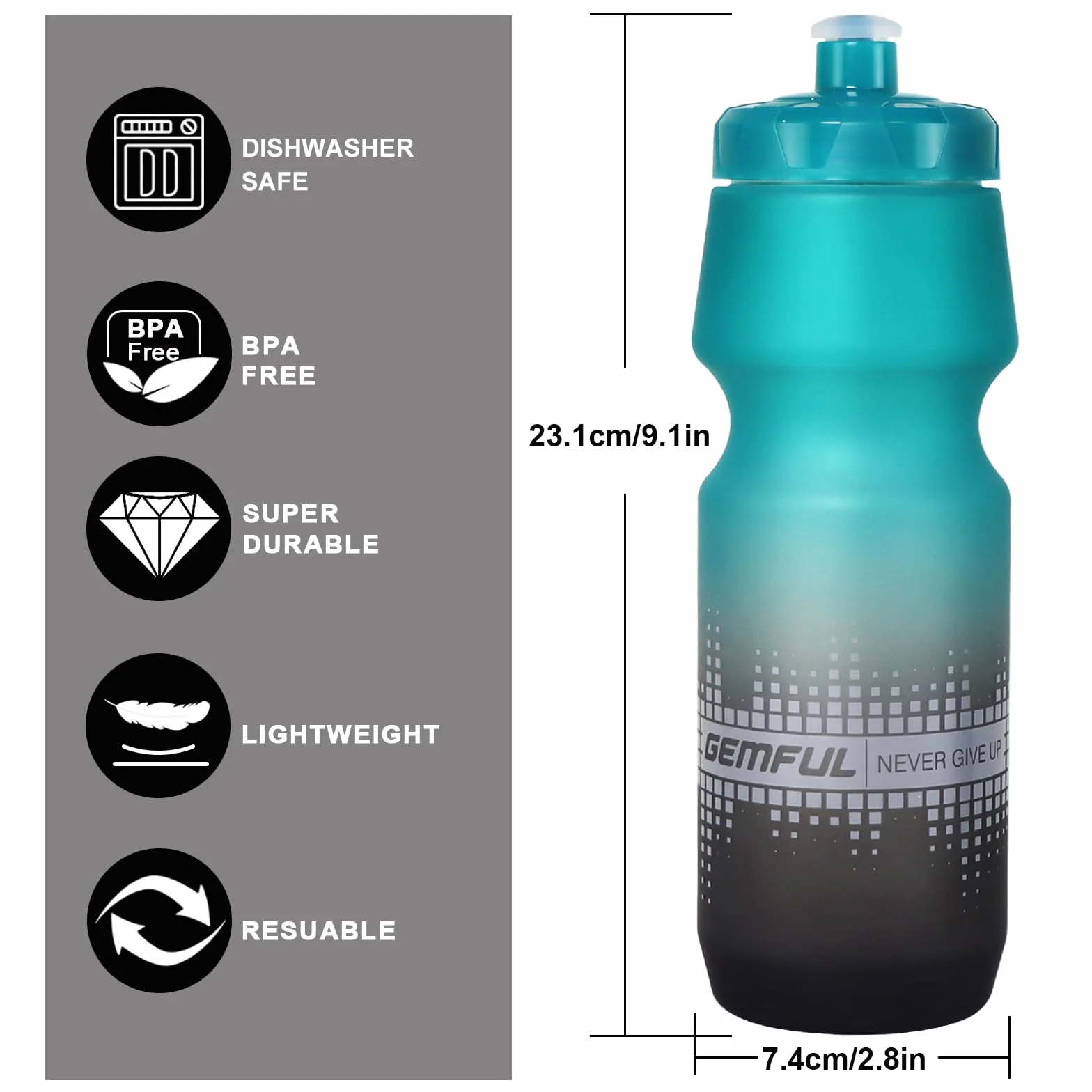 GEMFUL Gourde Vélo 750ml sans BPA Porte-Gourde Ensemble Complet Noir et Blanc