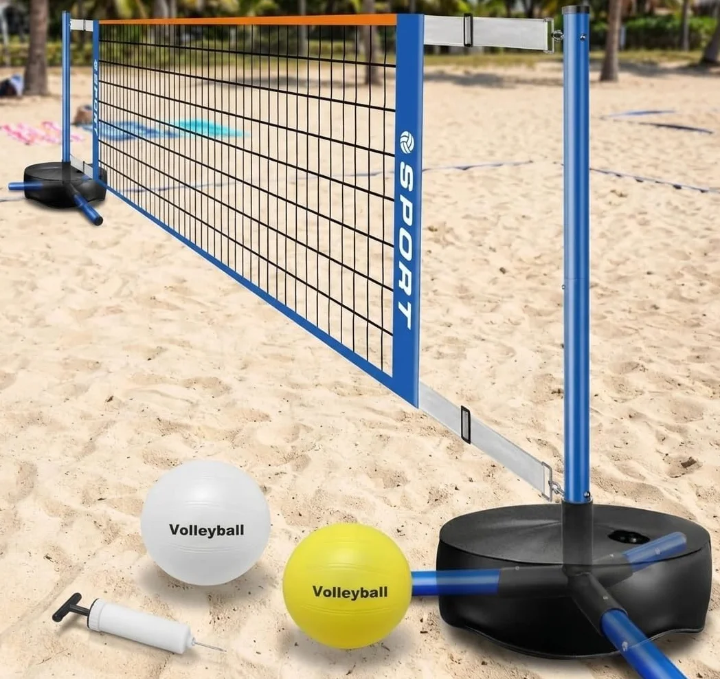 Filet de volley-ball portable Furypiont, longueur réglable 4,5-7,6 m, base robuste, 2 balles d'eau, intérieur/extérieur