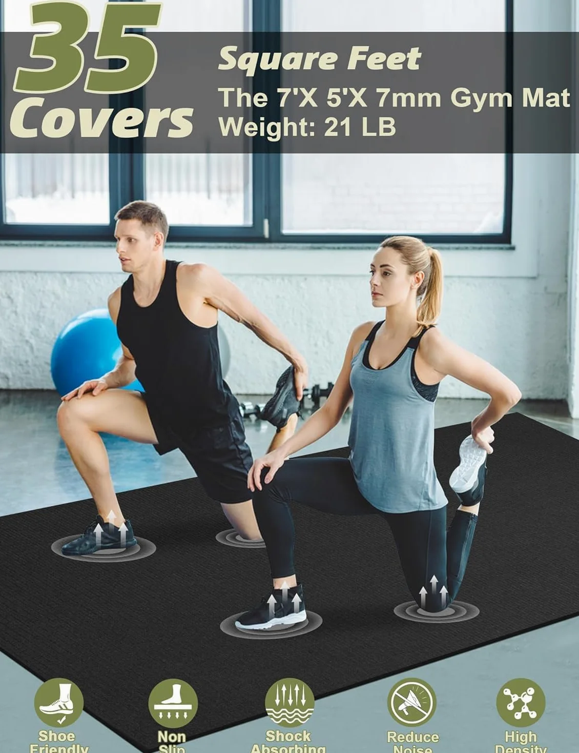 Innhom tapis de protection antidérapant et très résistant pour appareils de fitness et sport (213 x 152 x 0,7 cm, noir)