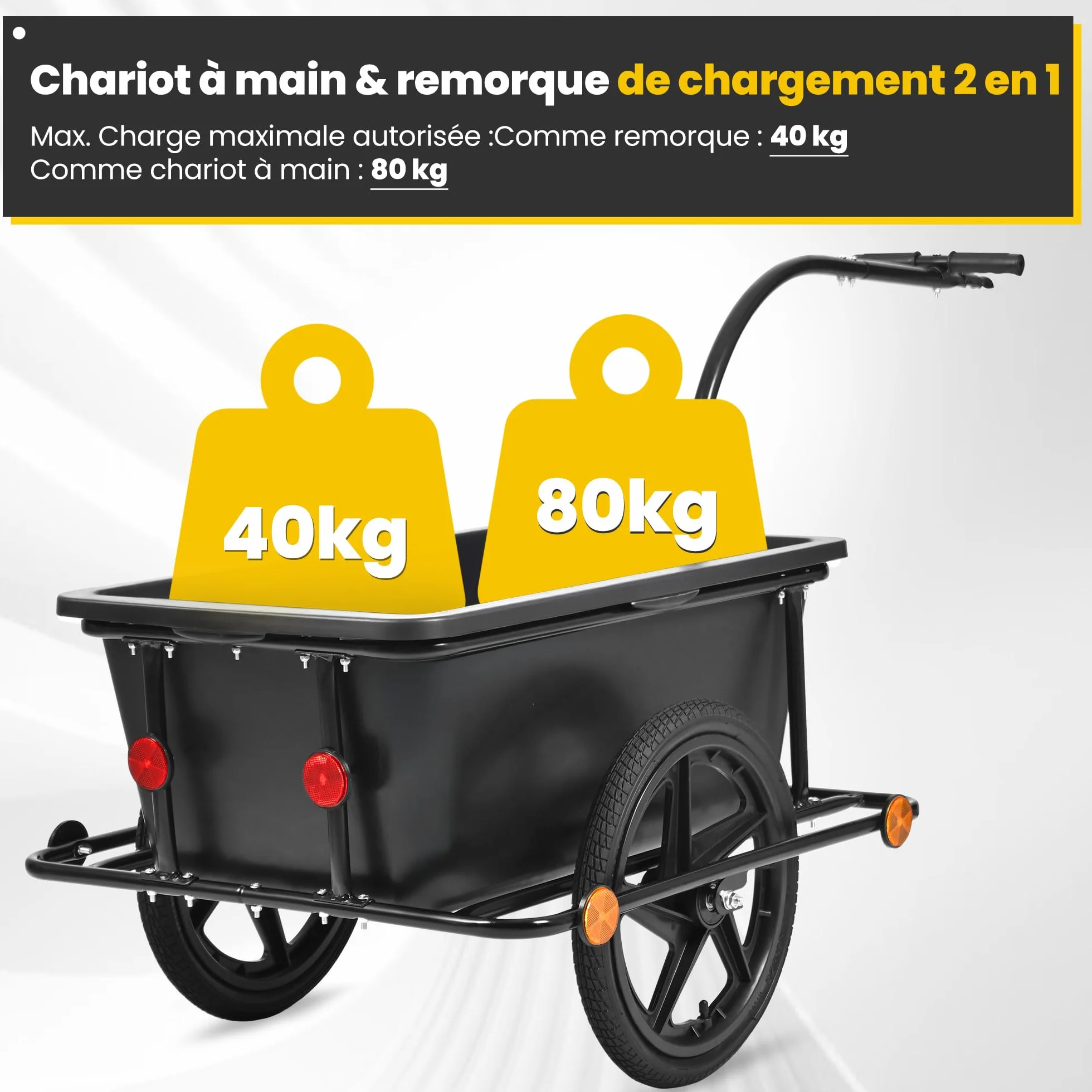 SAMAX Remorque de Vélo Chariot de Transport Haute Traction avec Poignée et Bâche