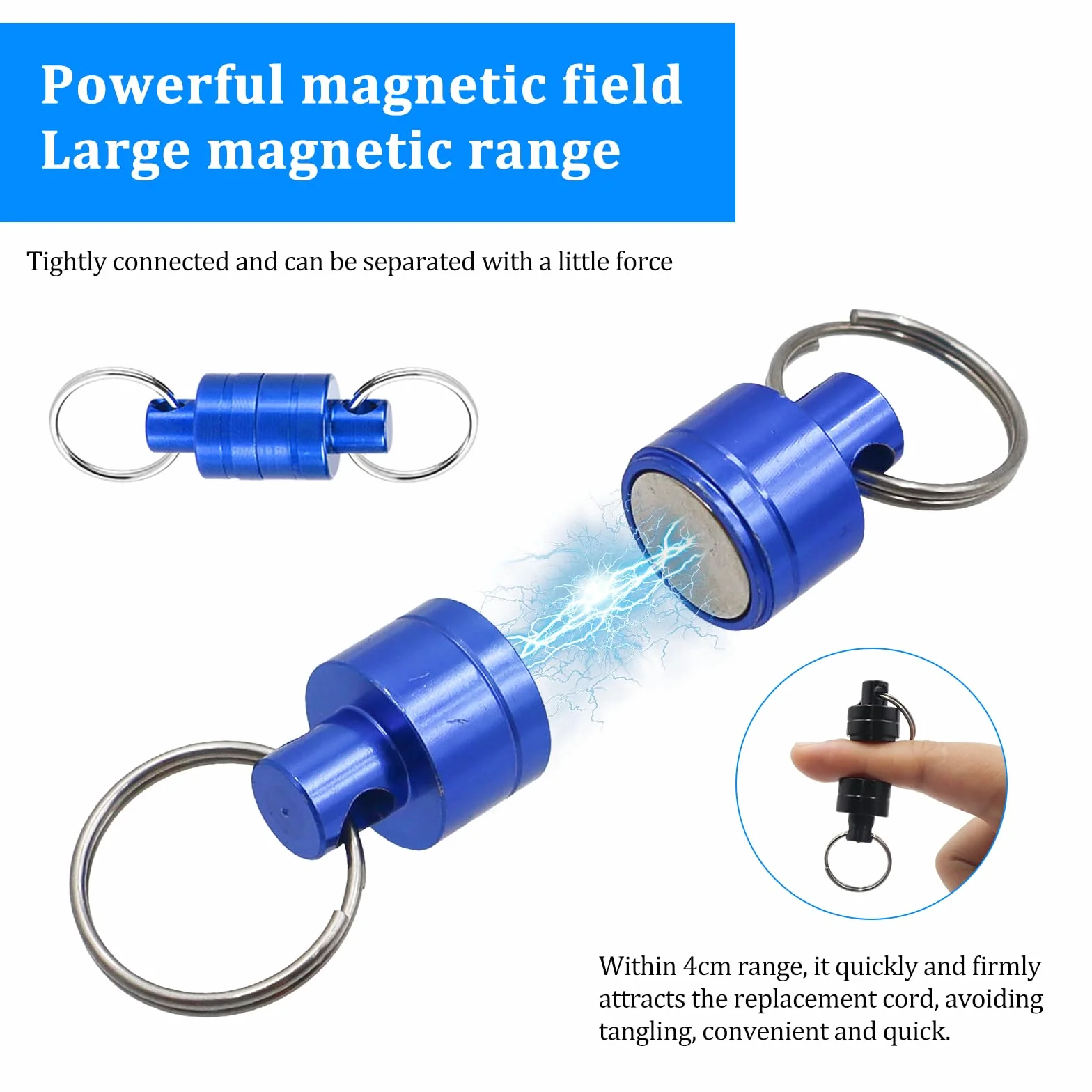 4 Pièces Libération de Filet Magnétique,Clip magnetique de pêche,Magnétique D'épuisette Boucle avec Mousqueton et Cordon enroulé pour Pêche Surf Randonnée L'alpinisme