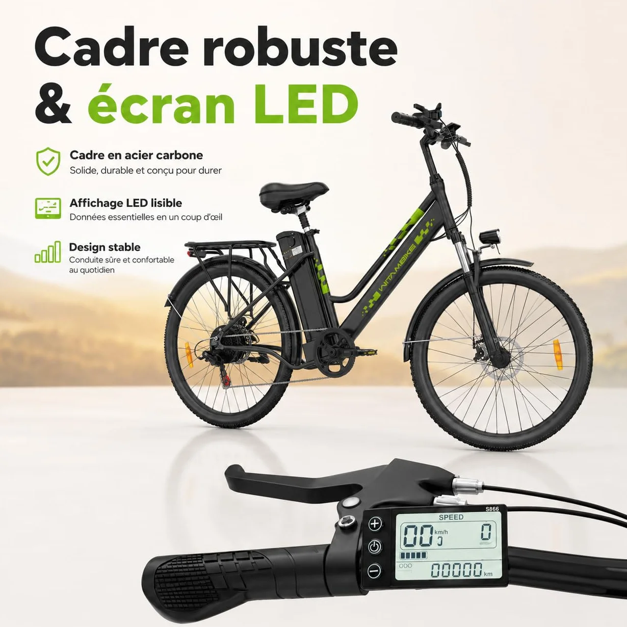 Vélo Électrique 26 Pouces 250W 36V 15Ah Batterie Amovible Smart Urban E-Bike Adulte