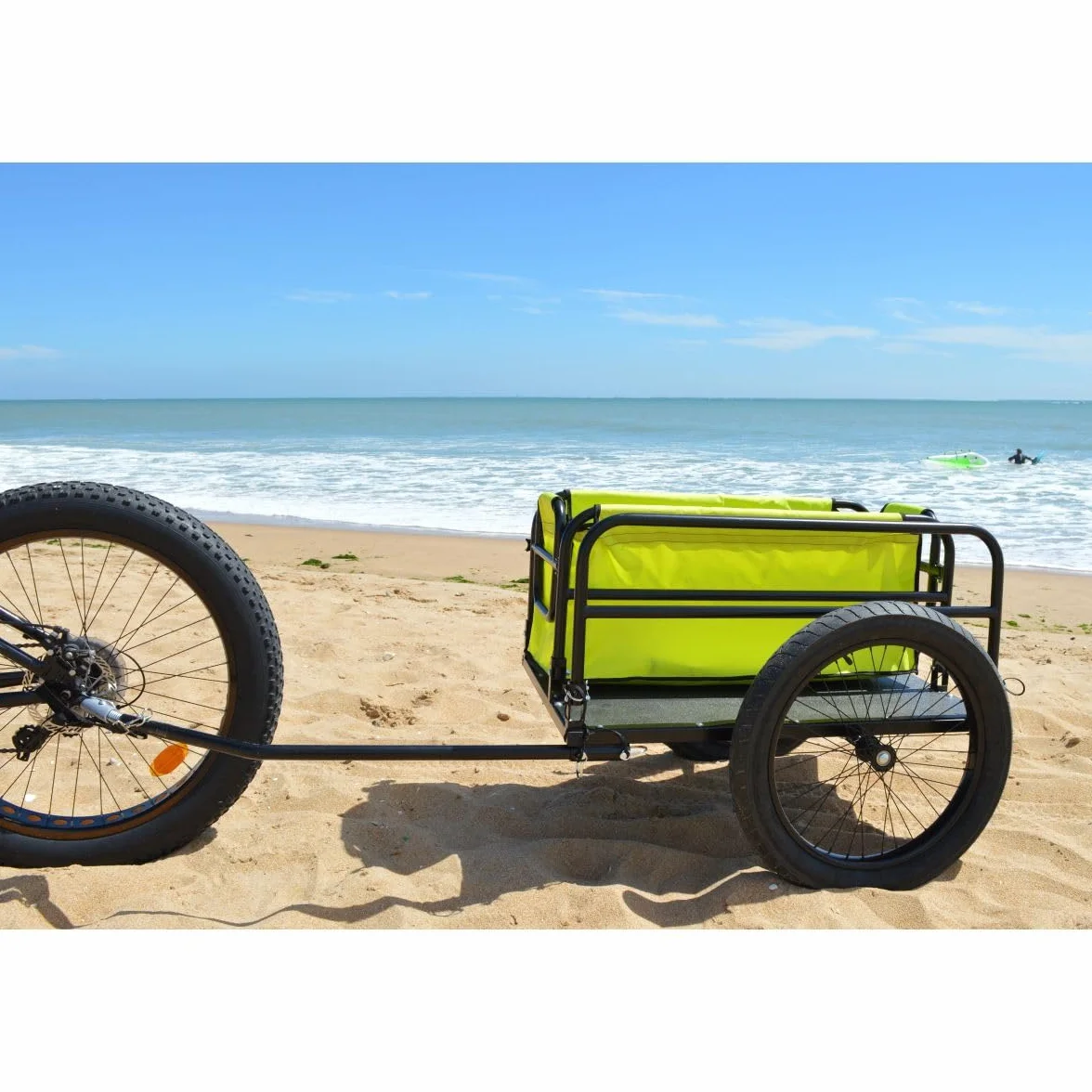 Remorque de Vélo Beach Aluminium Pliable 20" Roues Tout-Terrain Charge Max 60 kg Fixation sur Axe Roue