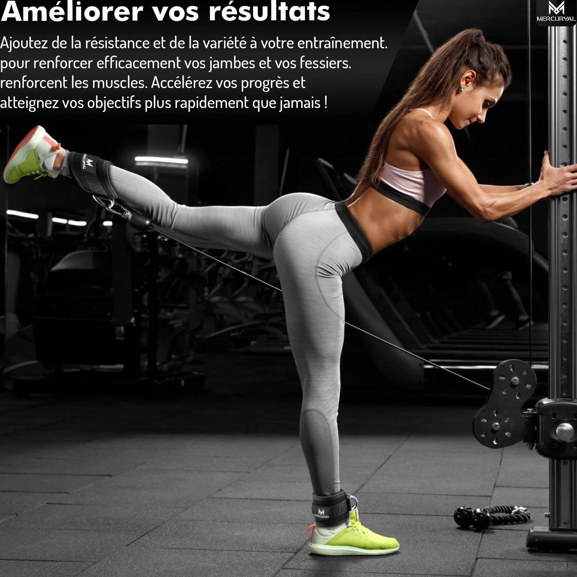 MERCURYAL 2 Sangle Cheville Musculation Poulie – Ankle Straps rembourré Accessoires Fitness