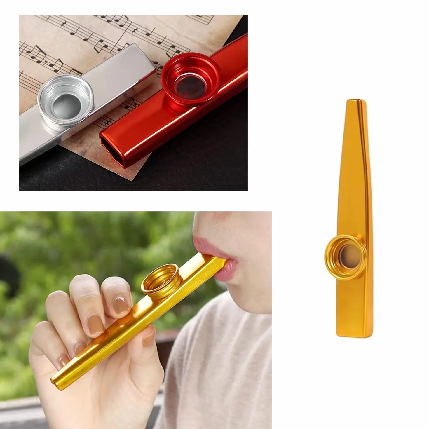 Fansjoy Lot de 6 Kazoo Metal, Instrument en Alliage d'Aluminium avec 12 Membranes de Flûte
