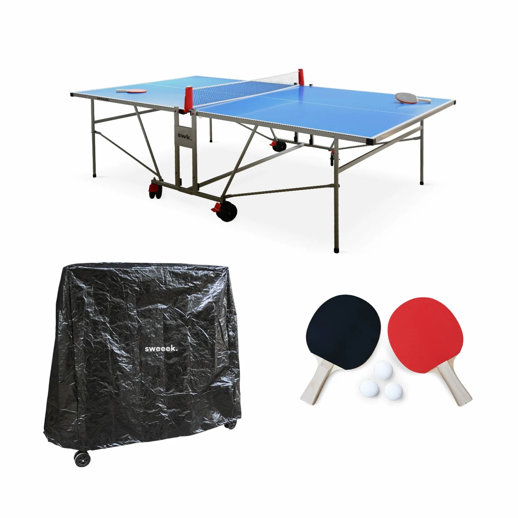 Table de ping Pong Outdoor, avec 2 Raquettes et 3 balles, pour Utilisation extérieure + Housse en PVC