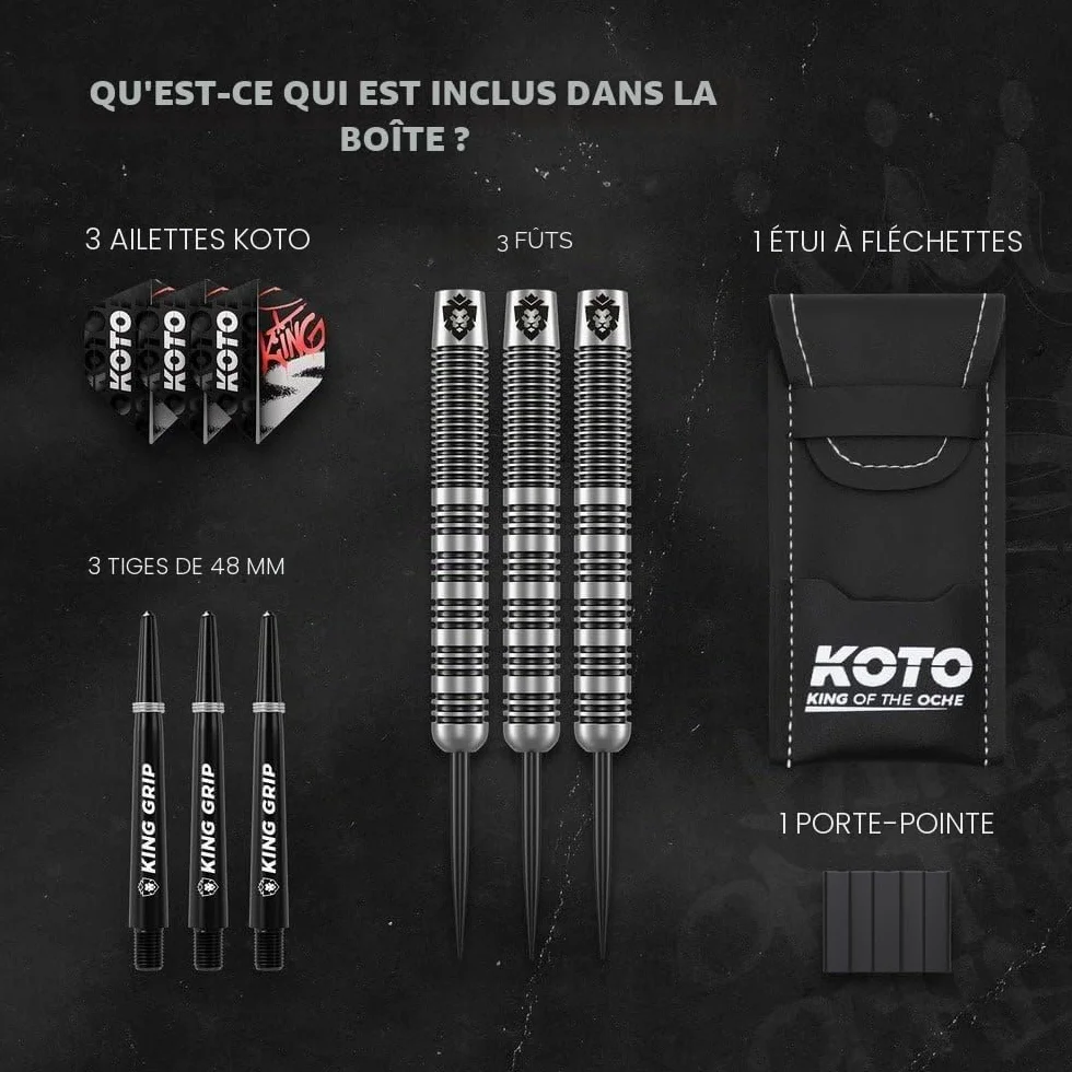 KOTO Lot de 3 fléchettes avec barils, ailettes, tiges, porte-fléchettes, grip fixe Argenté et noir