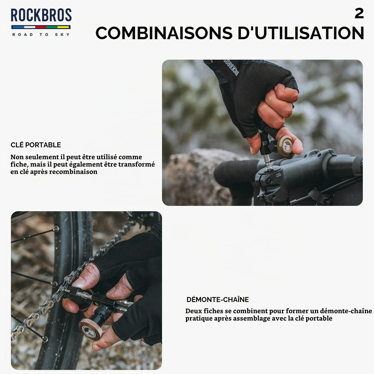 ROCKBROS Road to Sky Coupe-Cha?ne de Vélo Clés Ensemble Embout Bouchon Guidon Multitool 6 en 1 Universel Pince à Maillons Outil Réparation Multifonctionnel Alliage d'Aluminium VTT BMX Vélo de Route