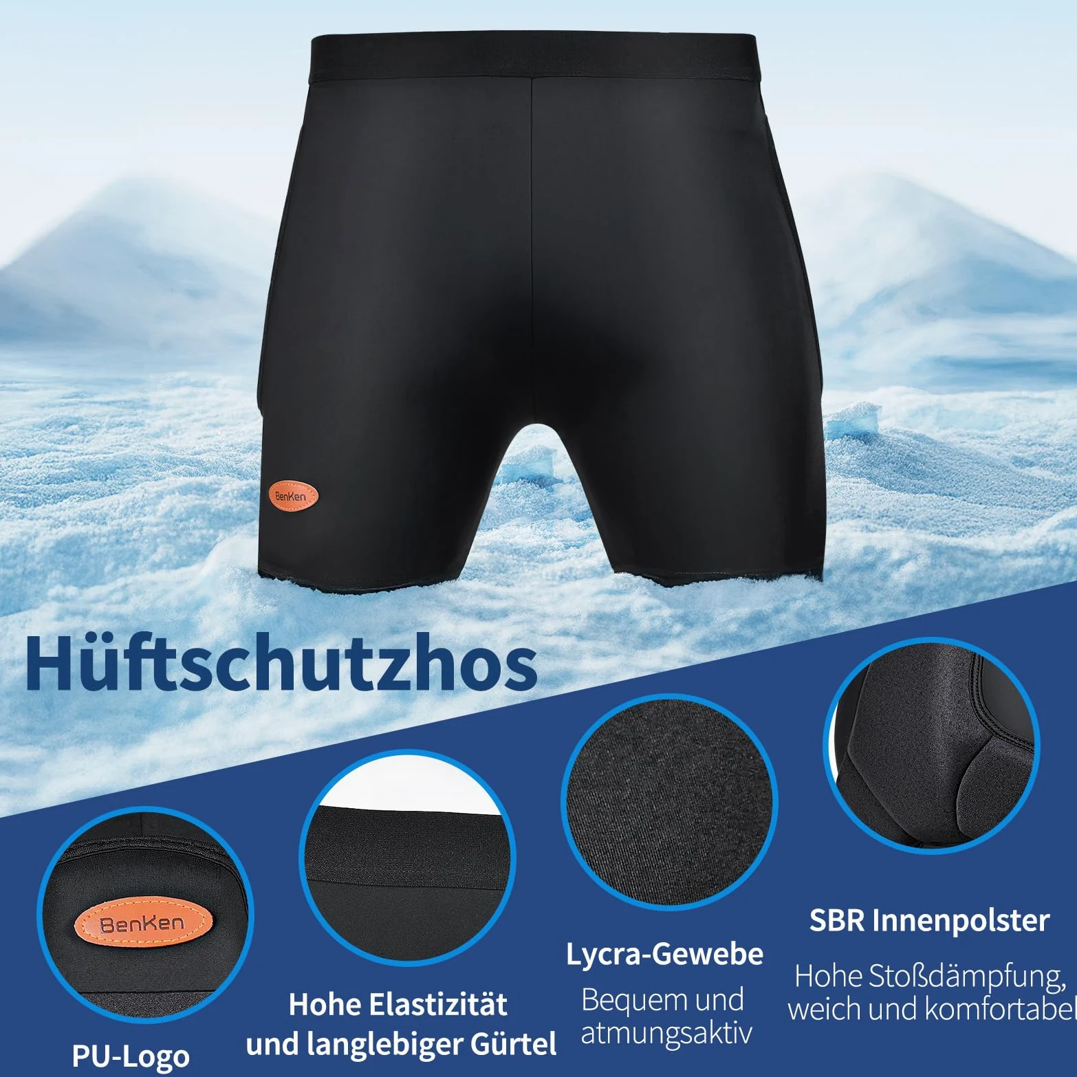 BenKen Short de protection de sport 3D EVA Butt Pad, équipement de protection anti-collision pour homme et femme, short de protection rembourré résistant aux chocs pour snowboard, patinage, patins à