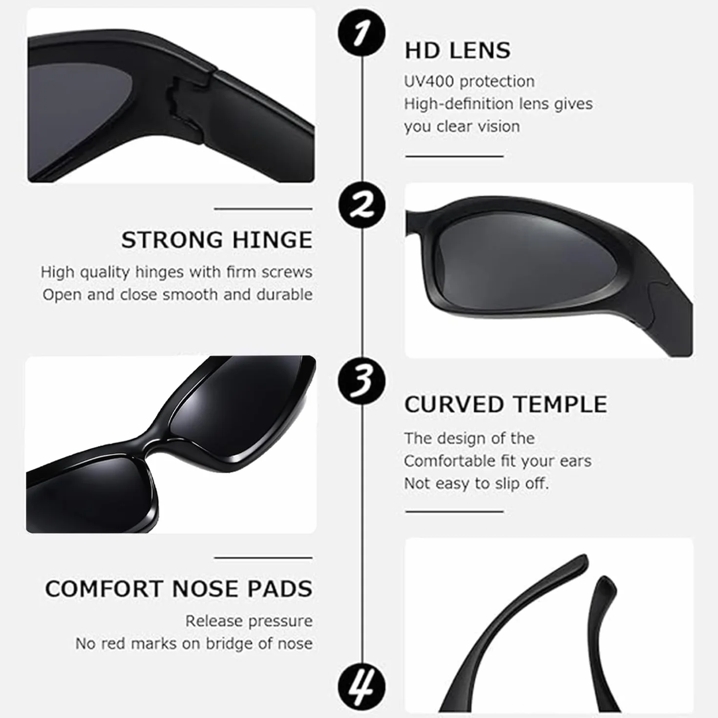Lunette de Soleil Sport Polarisée Y2K Wrap Around pour Homme Femme, Lunettes de Cyclisme pour Vélo Moto Course Ski Baseball Pêche